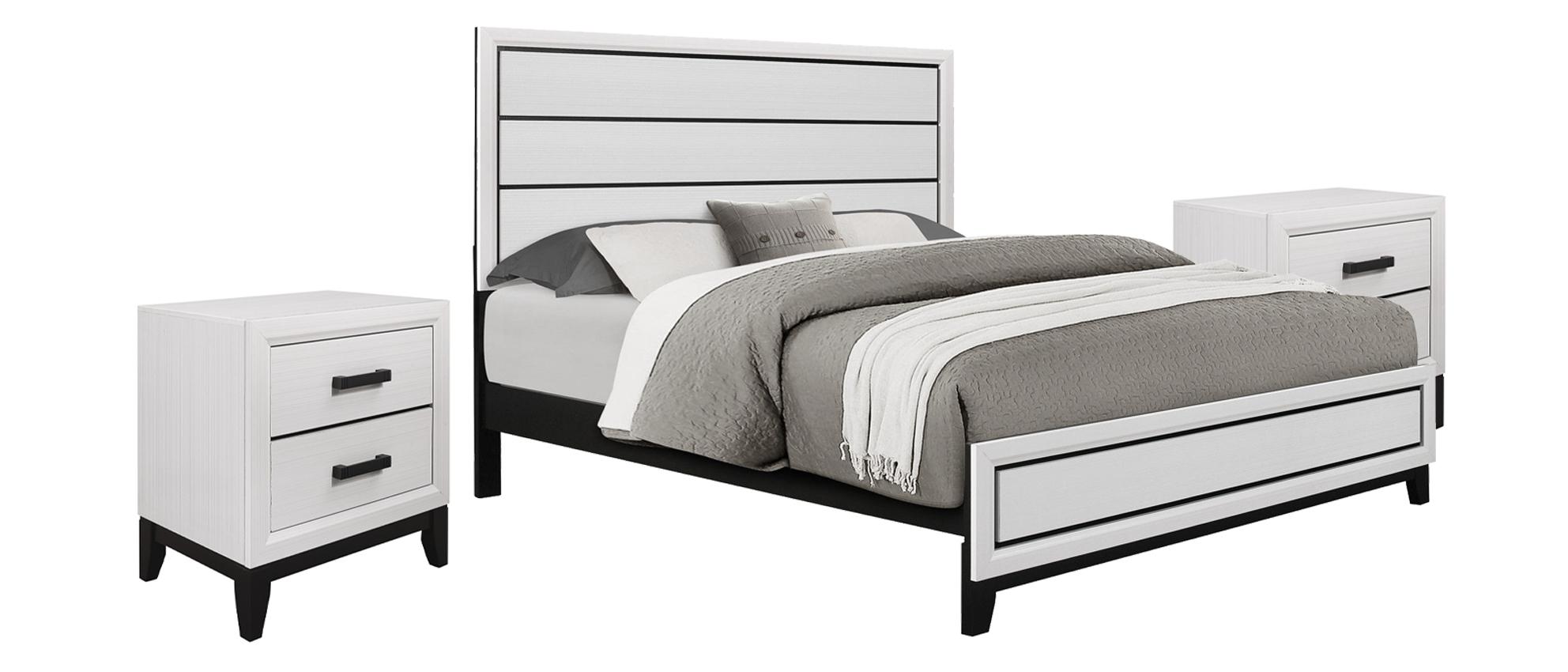 Contemporary, Casual Platform Bedroom Set KATE KATE-WH-KB-Set-3 in White 