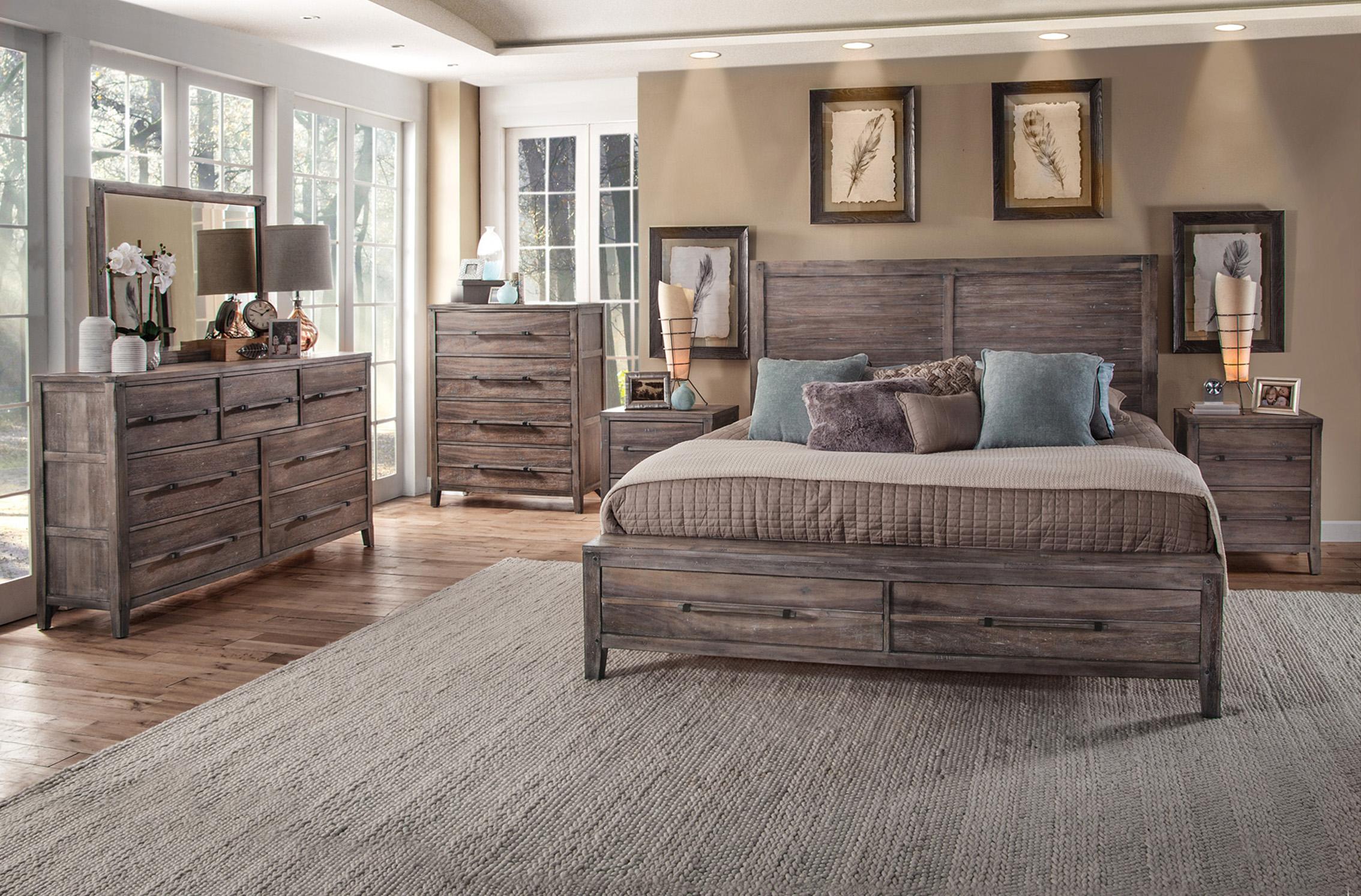 Classic, Traditional Panel Bedroom Set AURORA 2800-66PNST 2800-66PNST-2NDM-5PC in Driftwood, Gray 