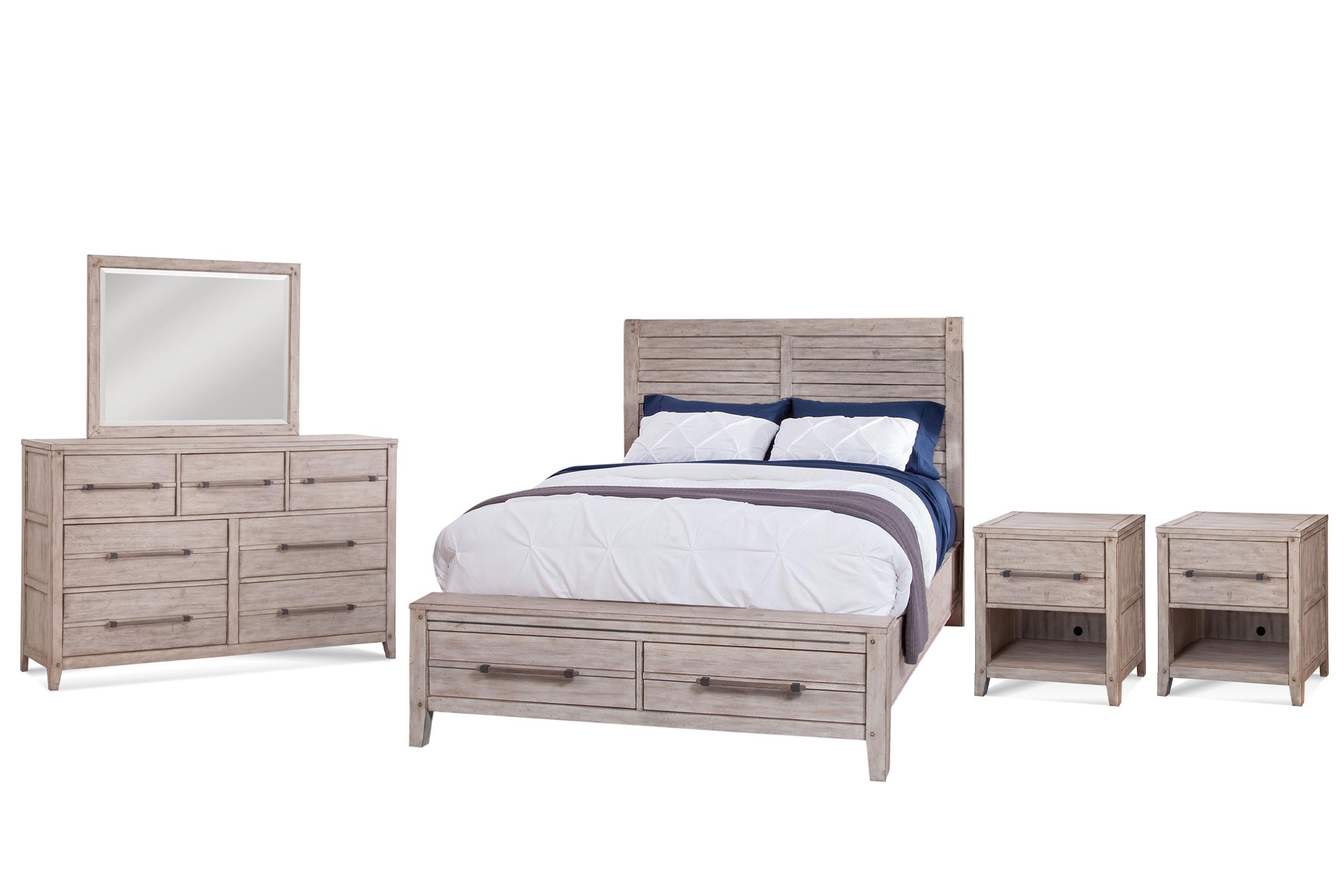 

    
Whitewash King Panel Storage Bed Set 5Pcs AURORA 2810-66PSB 2810-410 American Woodcrafters
