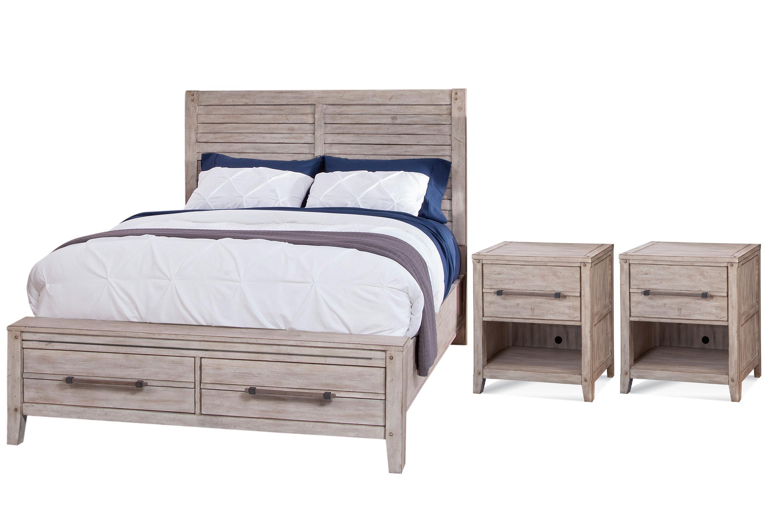 

    
 Order  Whitewash King Panel Storage Bed Set 5Pcs AURORA 2810-66PSB 2810-410 American Woodcrafters
