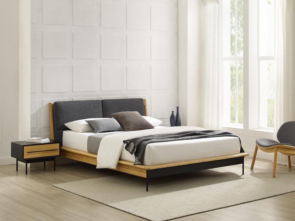 

    
 Order  King Platform Bed Wheat Bamboo Grey Fabric Modern Santa Cruz by Greenington

