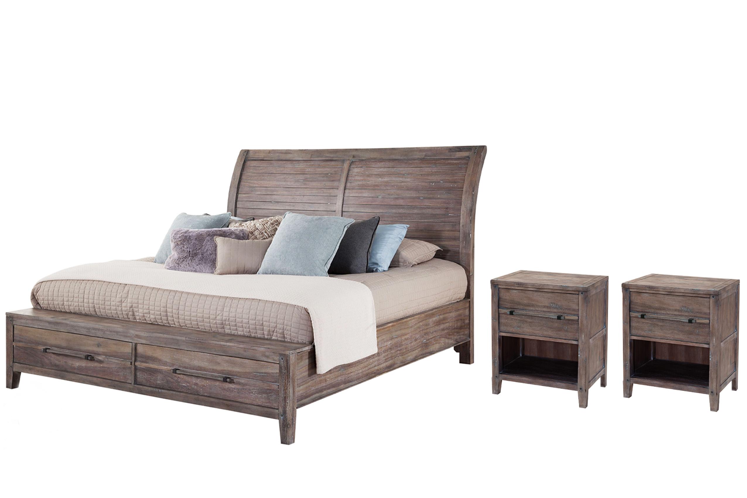 Classic, Traditional Sleigh Bedroom Set AURORA 2800-66SLES 2800-66SLES-2N-3PC in Driftwood, Gray 