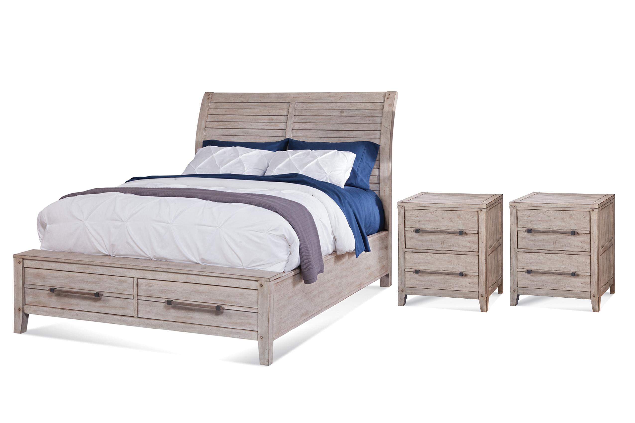 Classic, Traditional Sleigh Bedroom Set AURORA 2810-66PSB 2810-66PSB-2810-420-2N-3PC in whitewash 