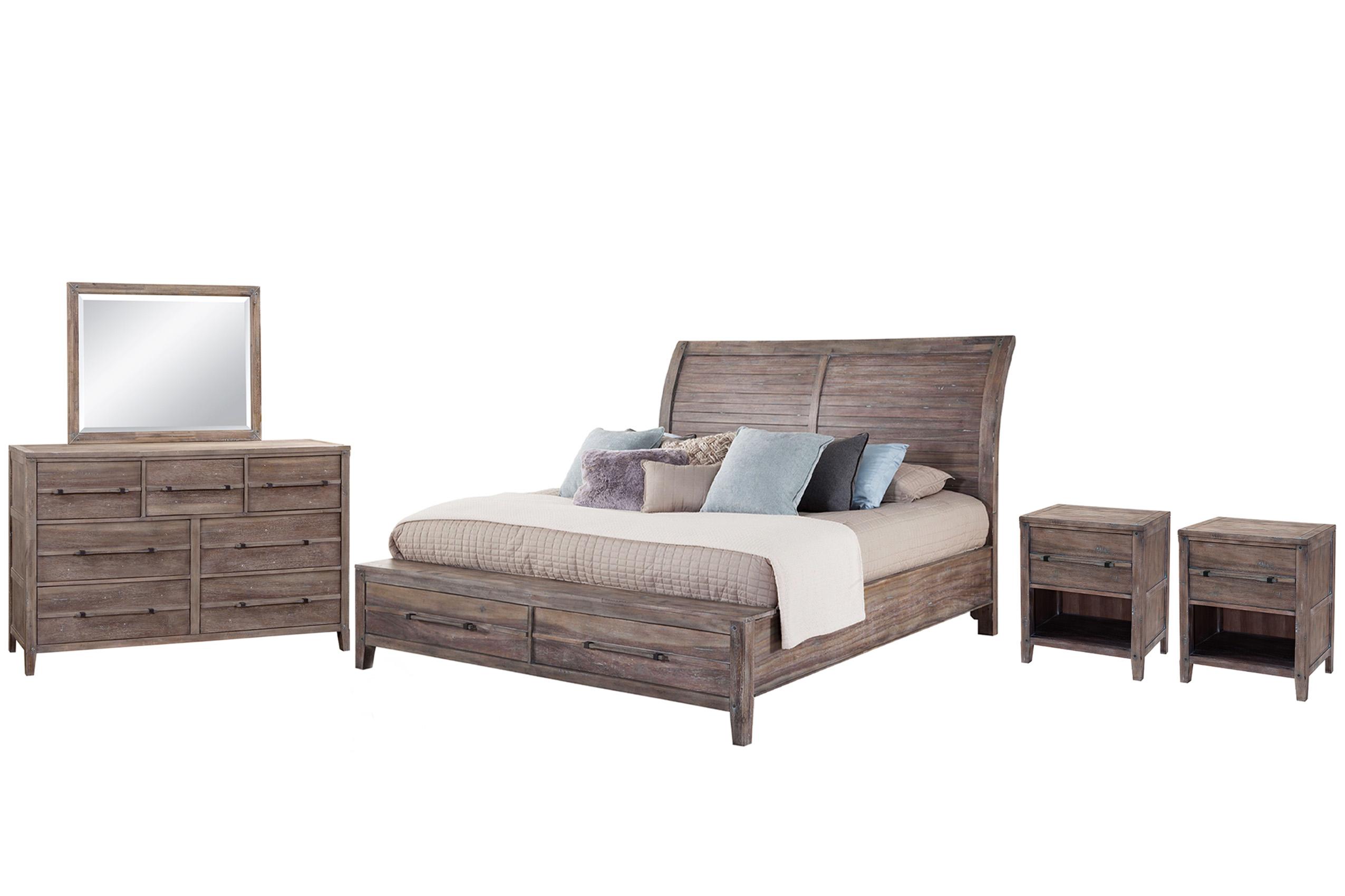 Classic, Traditional Sleigh Bedroom Set AURORA 2800-66SLES 2800-66SLES-2NDM-5PC in Driftwood, Gray 