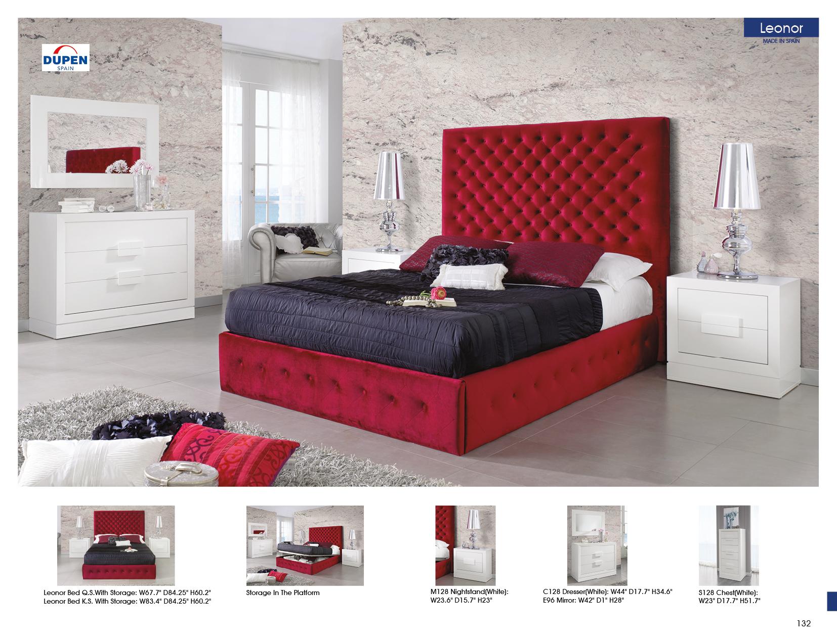 

    
King Storage Bedroom Set 5 Leonor Burgundy Contemporary Made in Spain ESF Dupen
