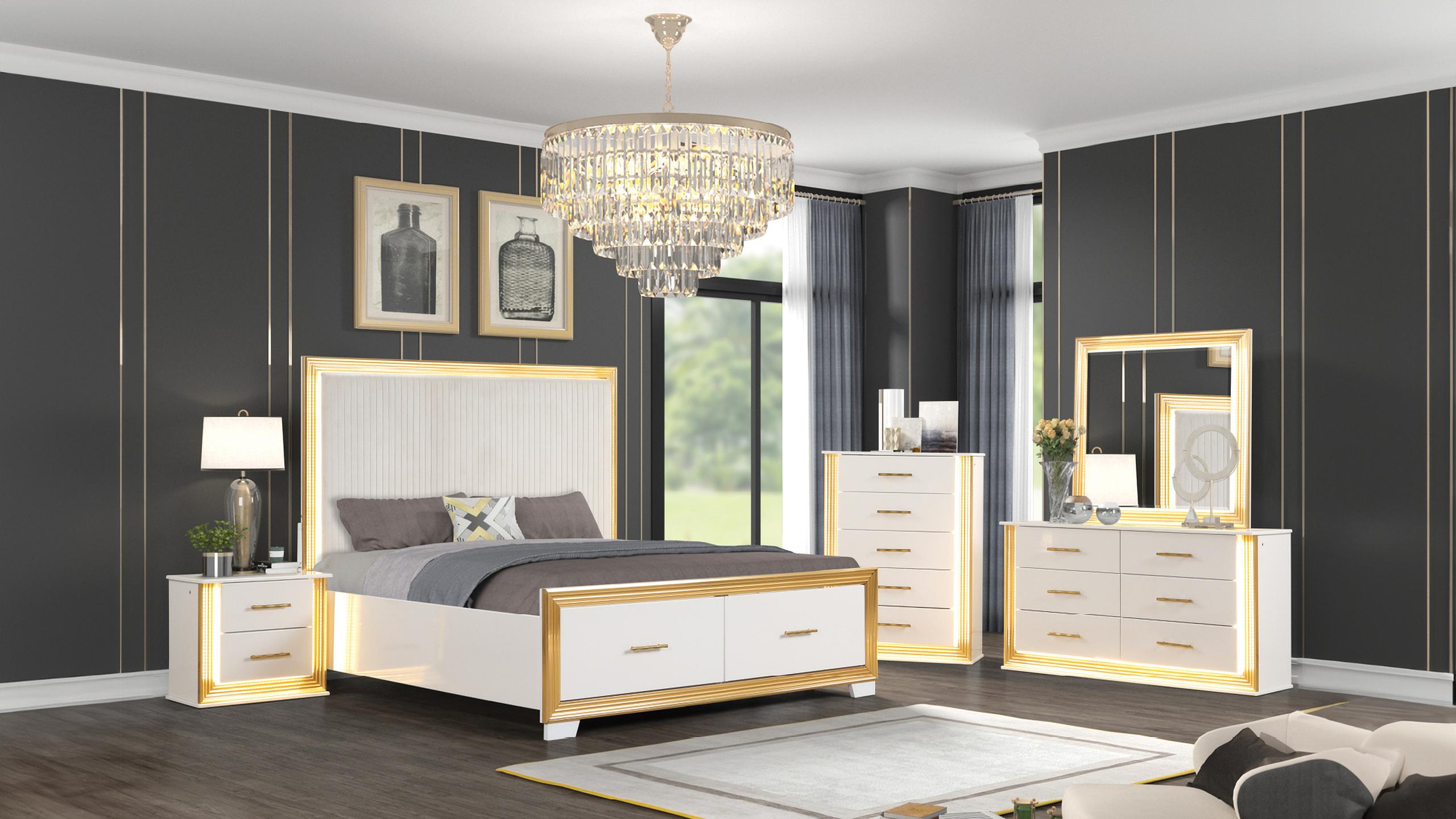 Contemporary, Modern Storage Bedroom Set Obsession Obsession-EK-NDM-4PC in White Fabric