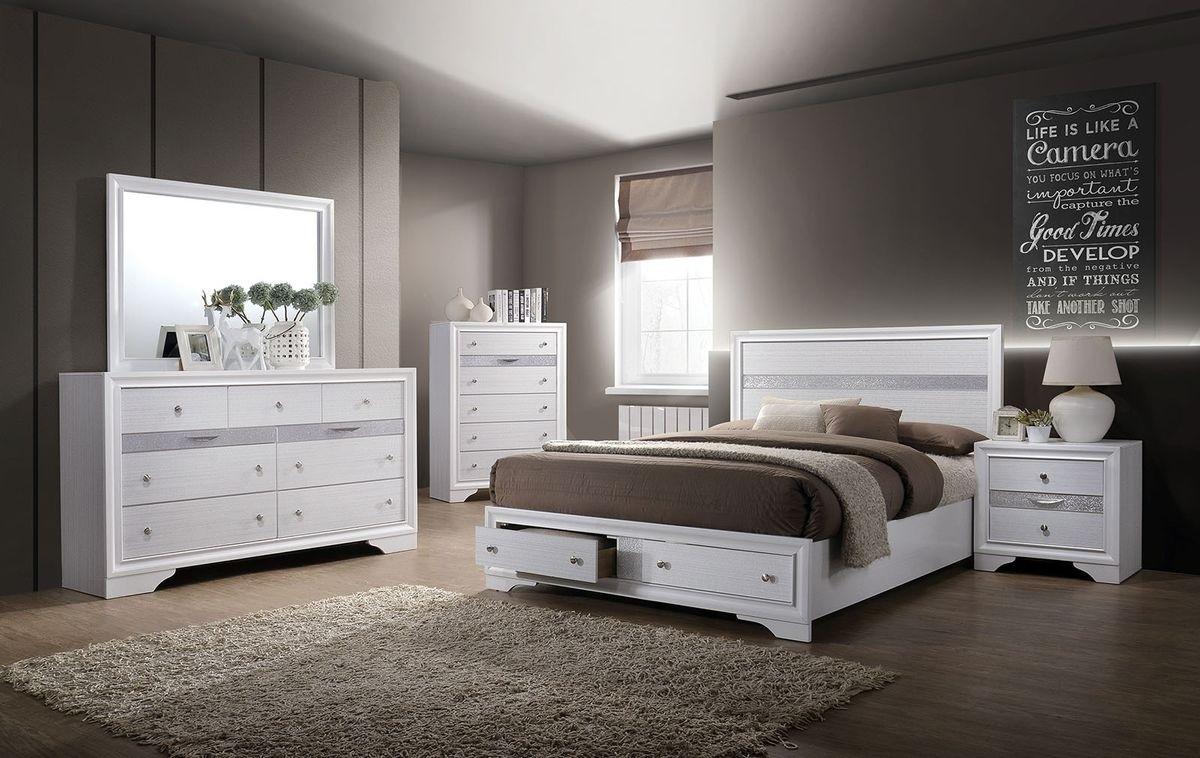 

    
Contemporary White Finish King Storage Bedroom Set 5Pcs Chrissy by Furniture of America
