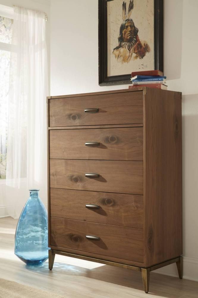 

    
Knotty Walnut Finish 5 Drawers Chest ADLER by Modus Furniture
