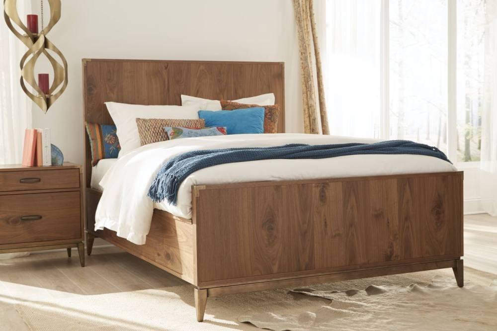 

    
Knotty Walnut Finish CAL King Size Panel Bed  ADLER by Modus Furniture
