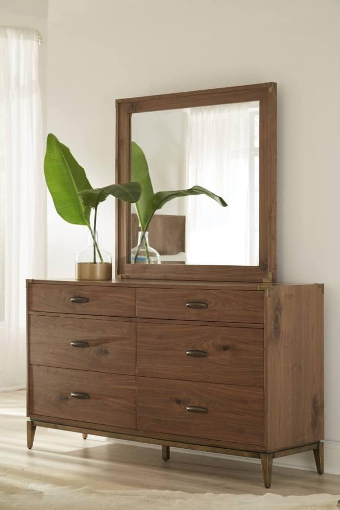 

    
Knotty Walnut Finish Dresser & Mirror Set 2Pcs ADLER by Modus Furniture
