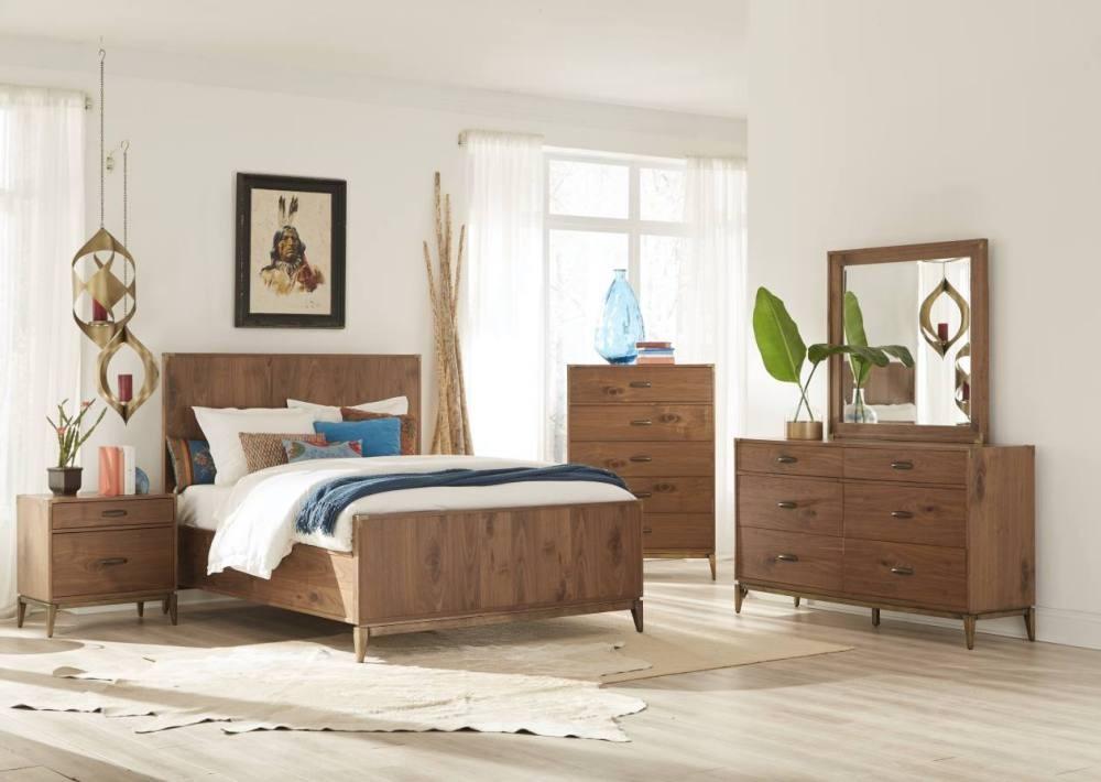 

    
Knotty Walnut Finish Queen Size Bedroom Set 4Pcs ADLER by Modus Furniture
