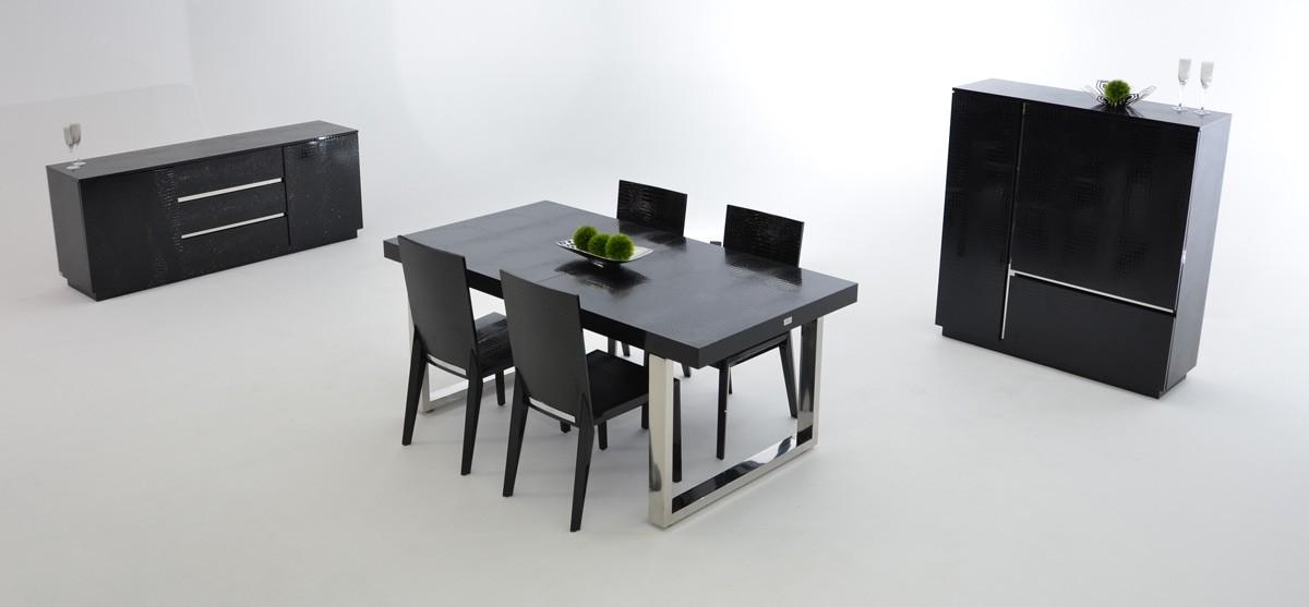

    
La Mirada DT Luxury Glossy Black Crocodile Texture La Mirada Dining Table Contemporary Modern
