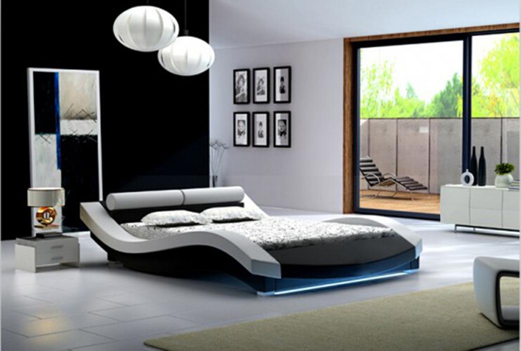 

    
Ladeso Furniture SF-847 Q-W  SL-NEW YORK White-Black Modern Queen Platform Bed w/LED Lights
