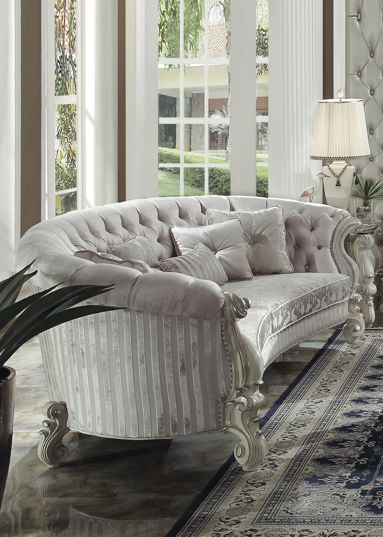 Traditional,  Vintage Oval Sofa Levon Levon Sofa in Ivory, White, Bone Soft Velvet