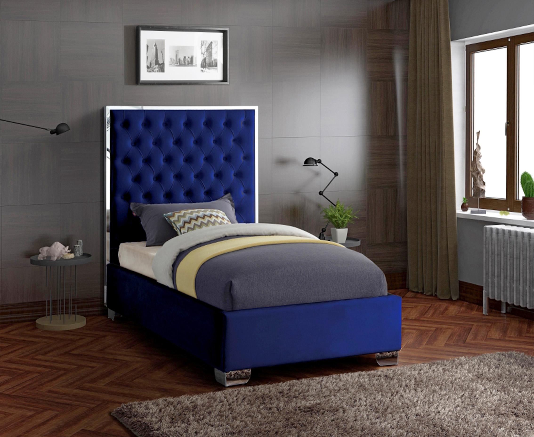 

    
Lexi Tufted Navy Blue Velvet Twin Platform Bed Meridian Contemporary Modern

