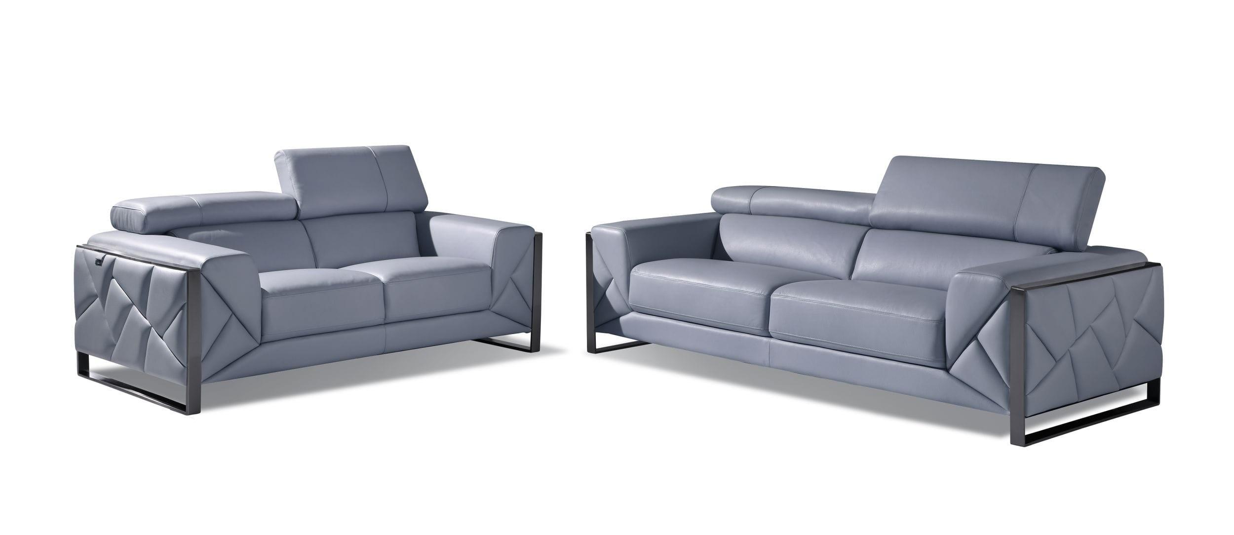 Contemporary Sofa and Loveseat Set 903 903-LIGHT_BLUE-2PC in Light Blue Genuine Italian Leatder