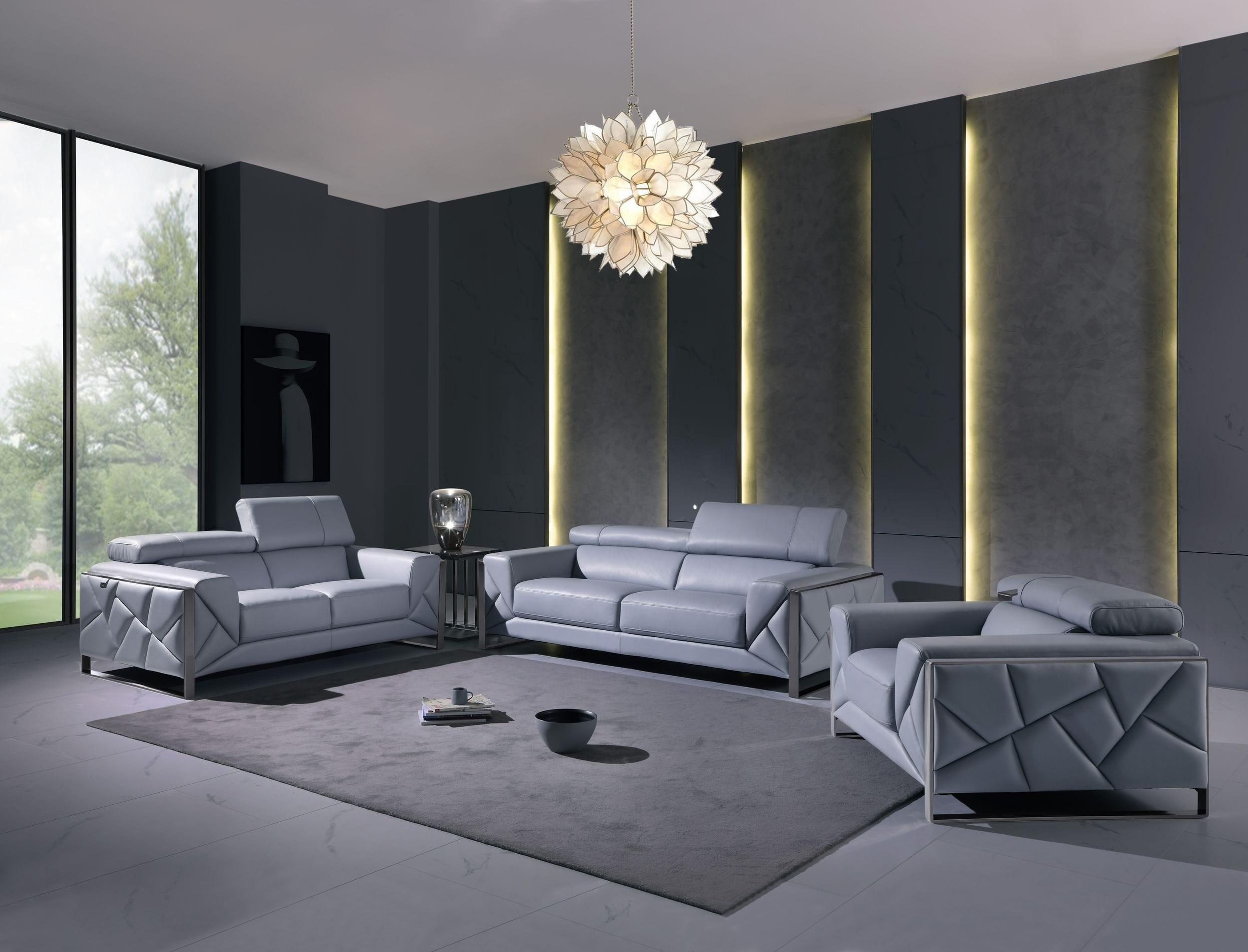 

    
Light Blue Genuine Italian Leather Sofa Set 3 Pcs Modern Global United 903
