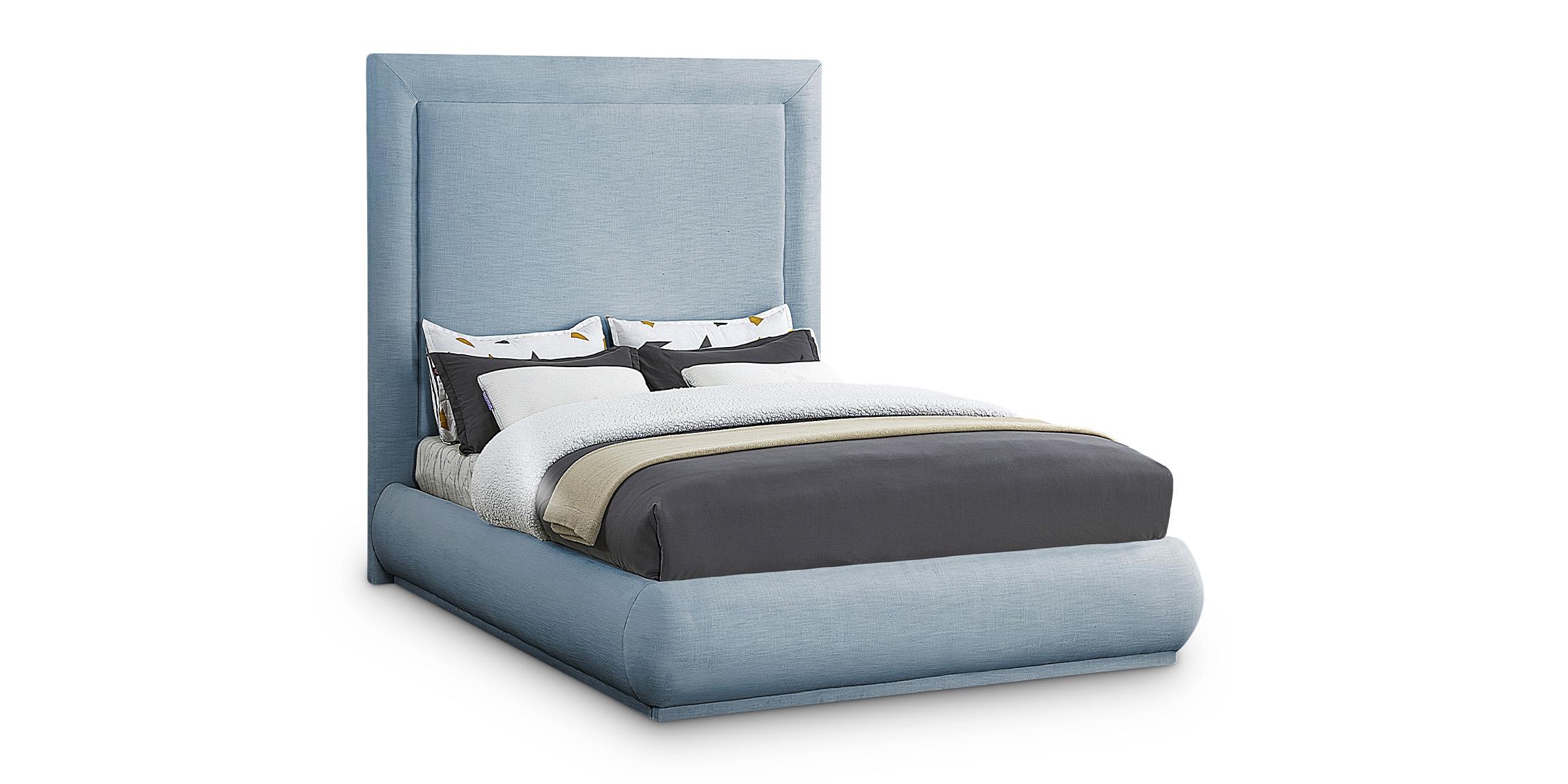 

    
Light Blue Linen King Bed BROOKE BrookeSkyBlu-K Meridian Contemporary Modern
