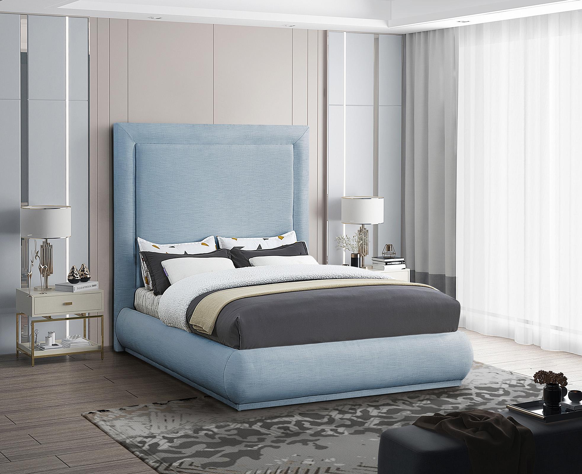 

    
Light Blue Linen Queen Bed BROOKE BrookeSkyBlu-Q Meridian Contemporary Modern
