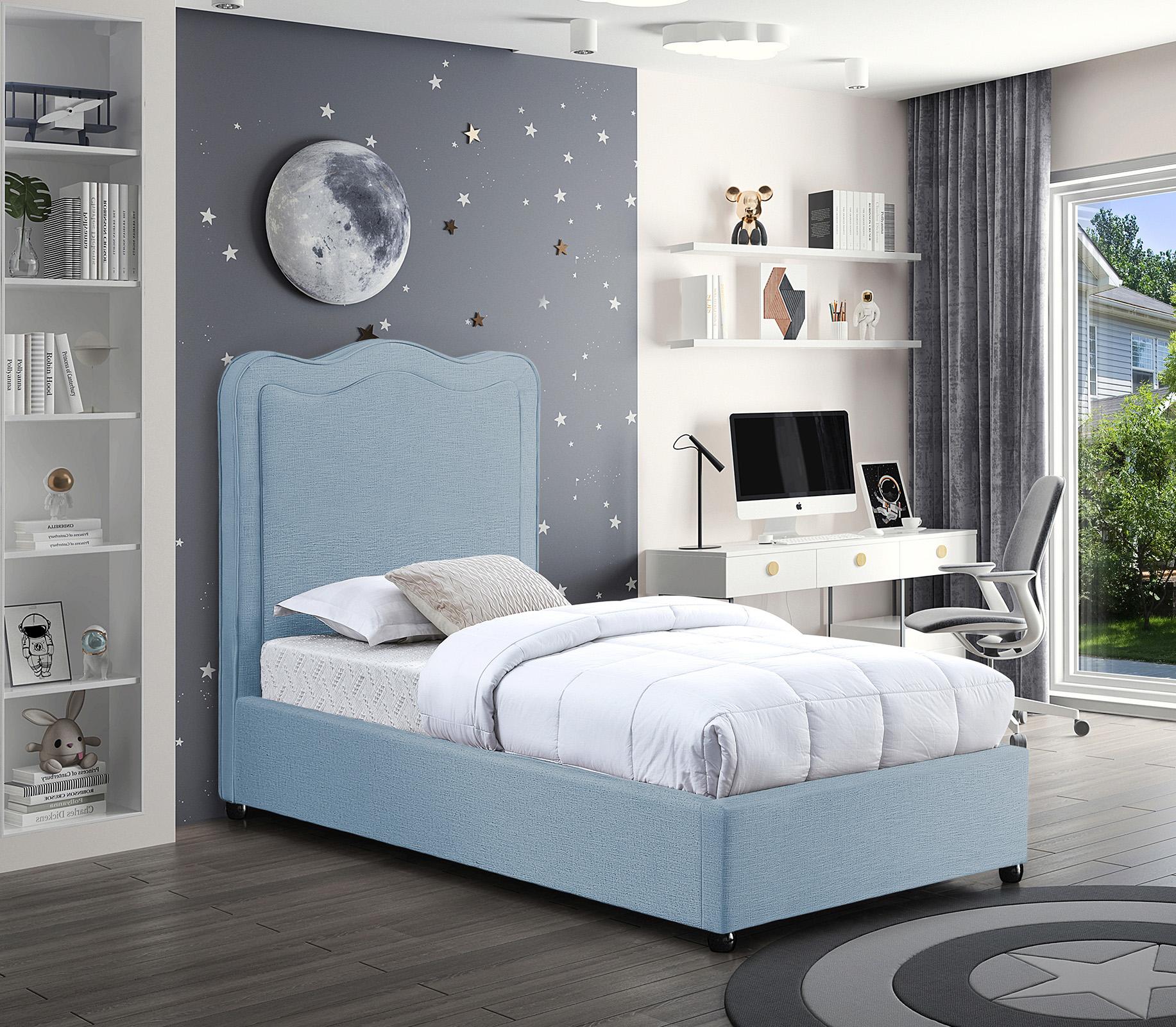 

    
Light Blue Linen Twin Bed FELIX FelixSkyBlu-T Meridian Contemporary Modern
