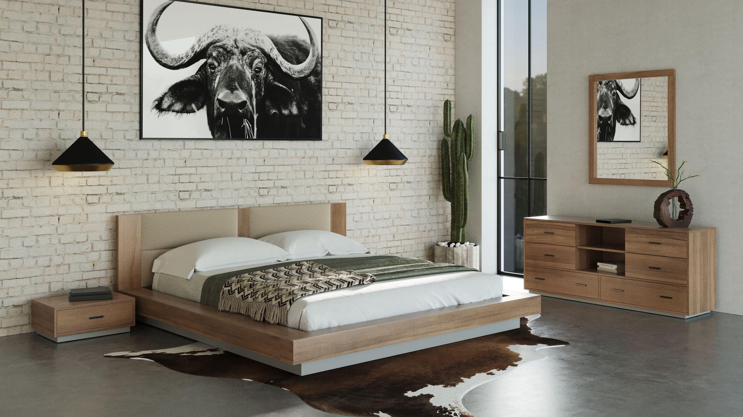 Contemporary Platform Bedroom Set Fantasia VGWDHL-W01-01-BED-2NS-LTWLT-5pcs in Light Brown Fabric
