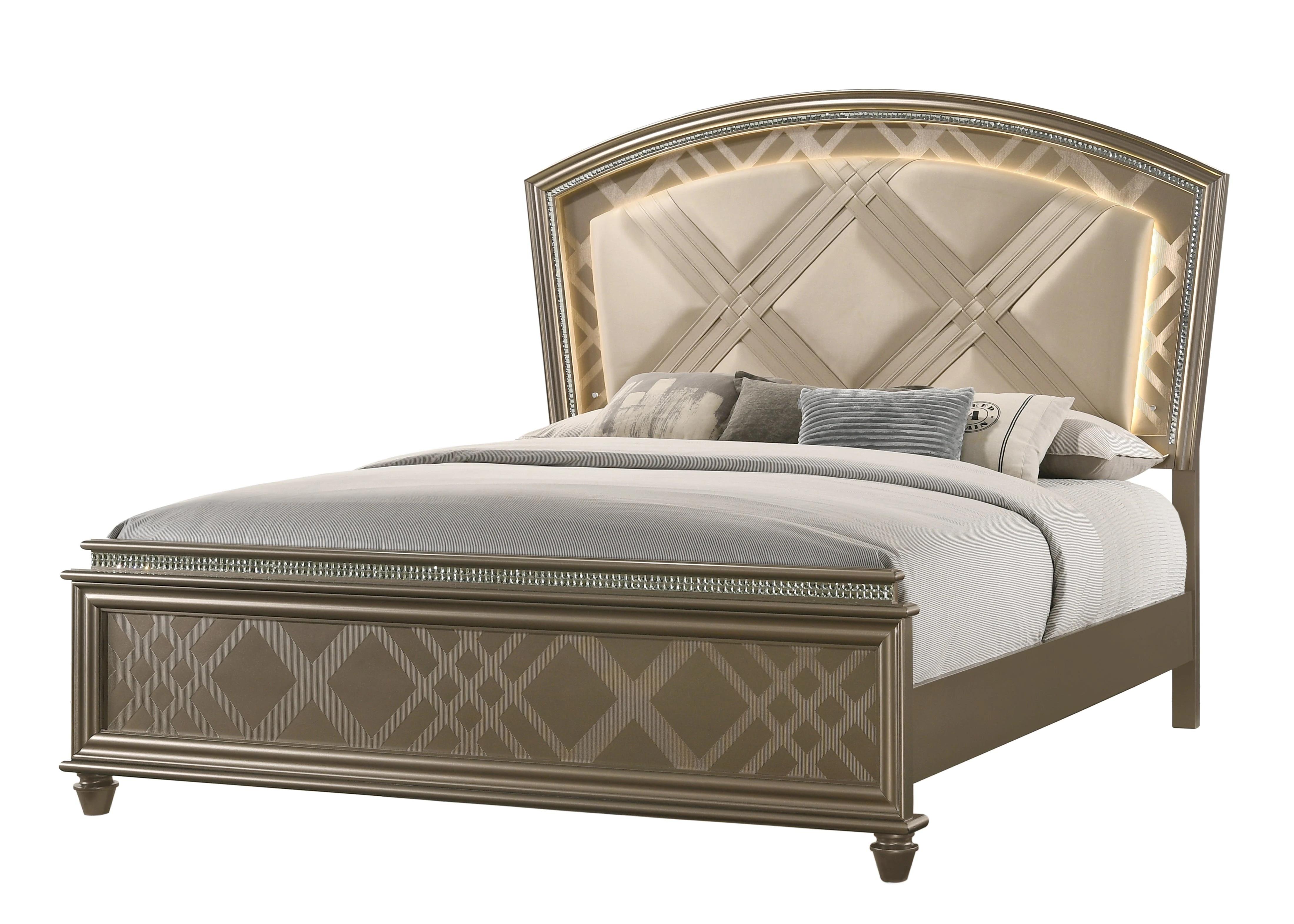 Modern Panel Bed Cristal B7800-K-Bed in Light Brown PU