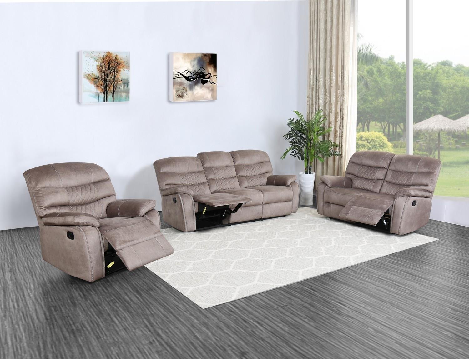 

    
Light Brown Leather Air Reclining Sofa Set 3Pcs Modern Global United 5052
