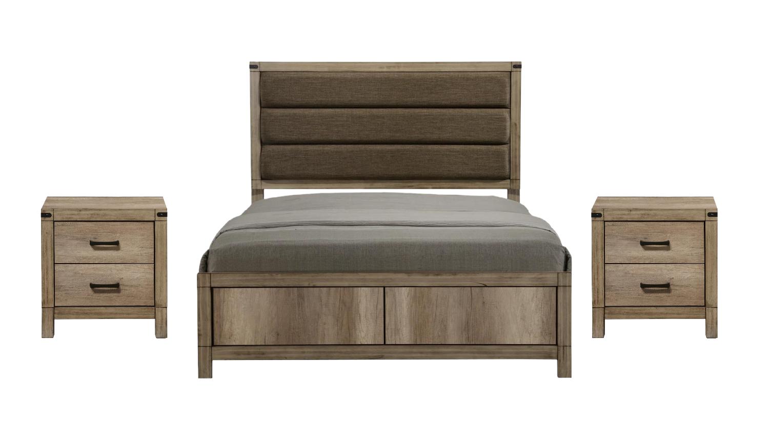 Contemporary, Rustic Panel Bedroom Set Matteo B3200-F-Bed-3pcs in Light Brown 