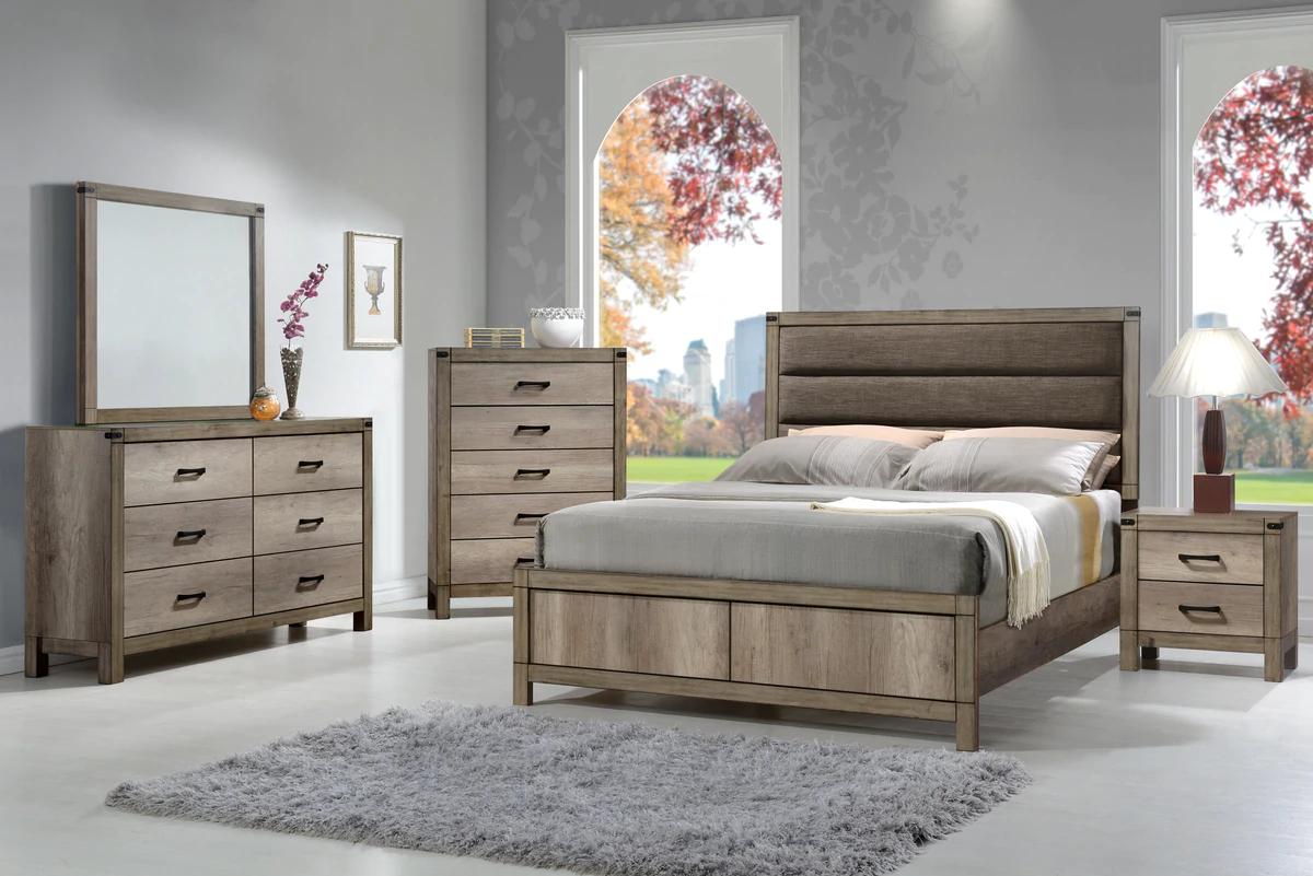 Contemporary, Rustic Panel Bedroom Set Matteo B3200-F-Bed-6pcs in Light Brown 