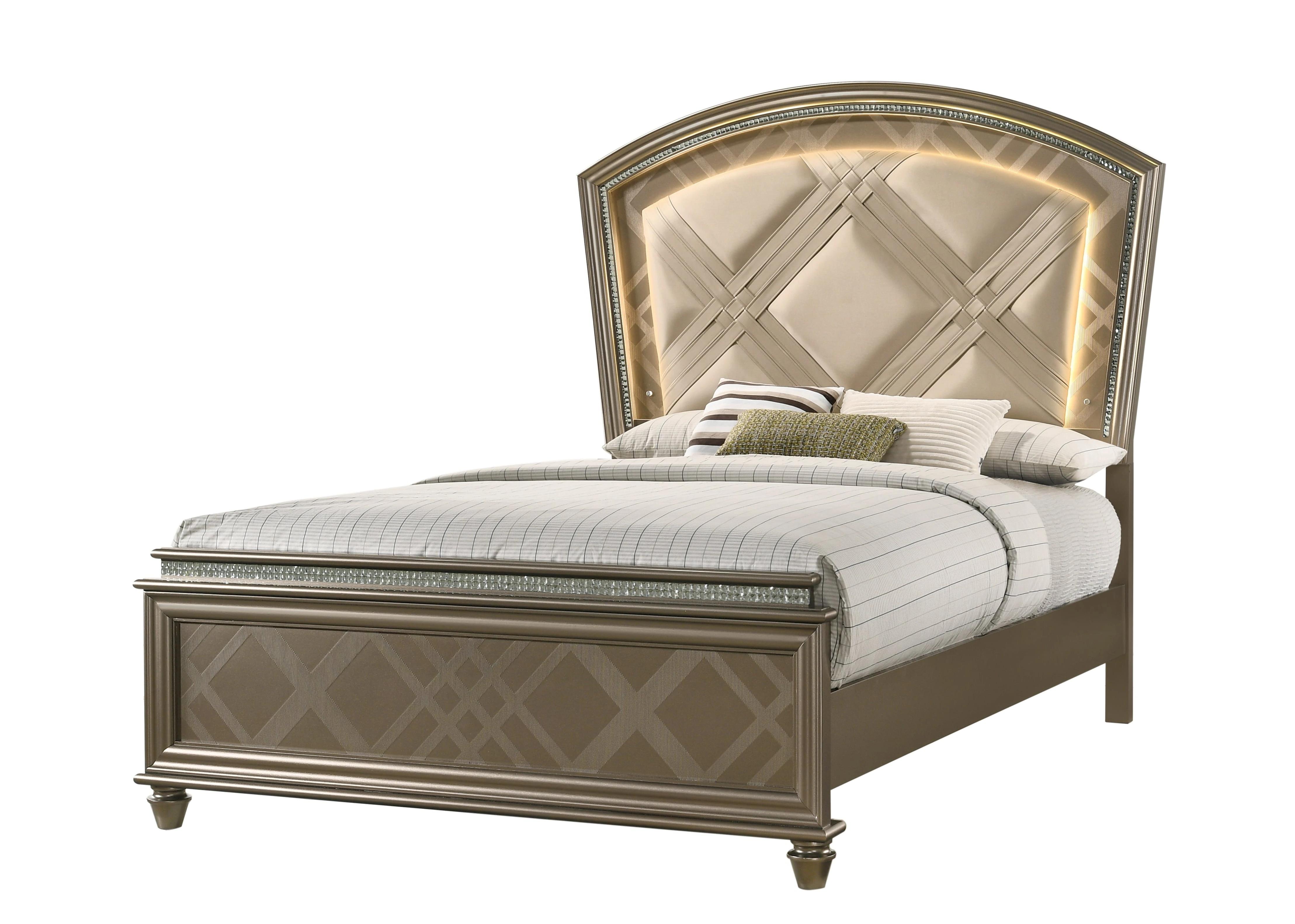 Modern Panel Bed Cristal B7800-Q-Bed in Light Brown PU