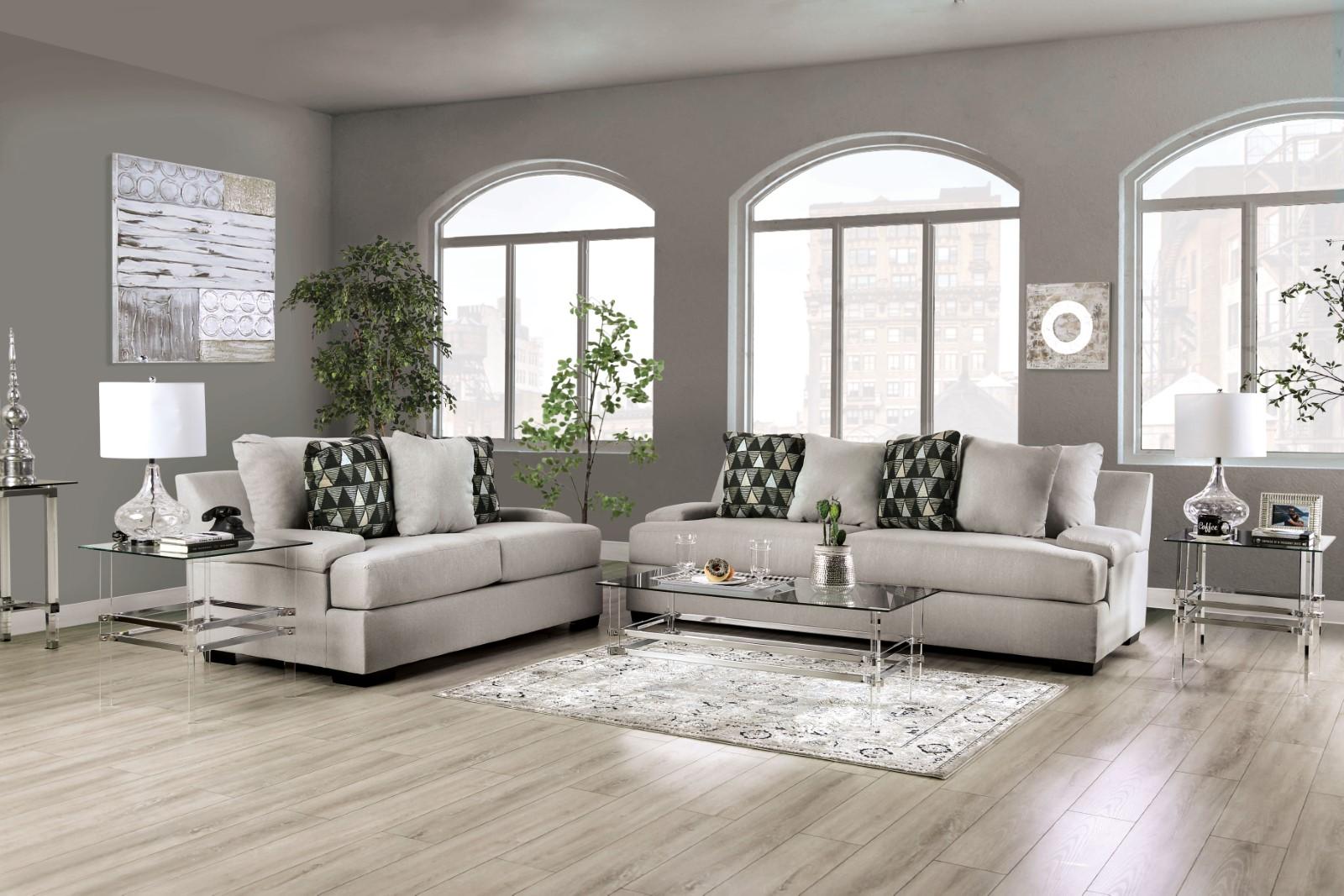 

    
Transitional Light Gray Chenille Sofa and Loveseat Furniture of America Reigate
