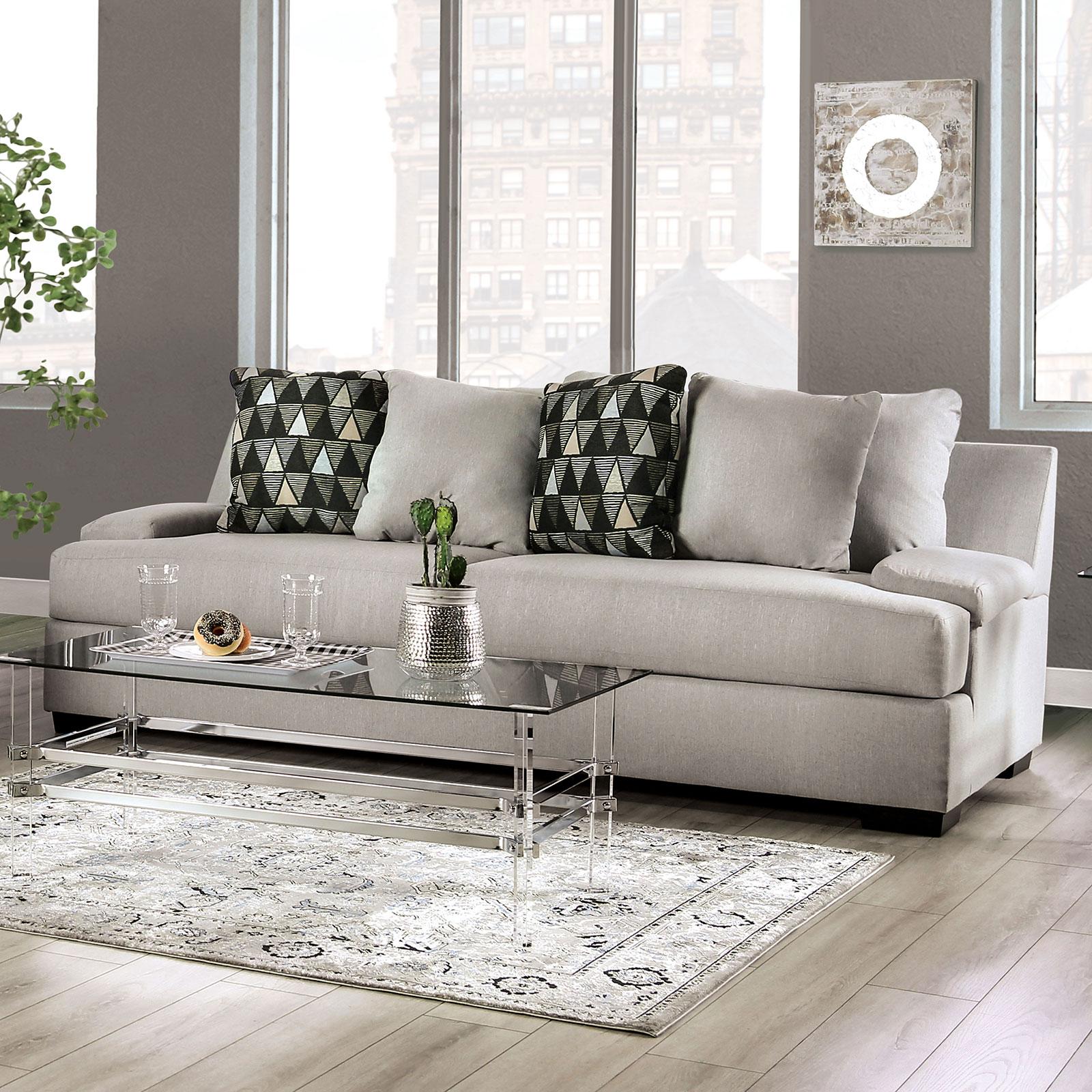 

    
Transitional Light Gray Chenille Sofa and Loveseat Furniture of America Reigate

