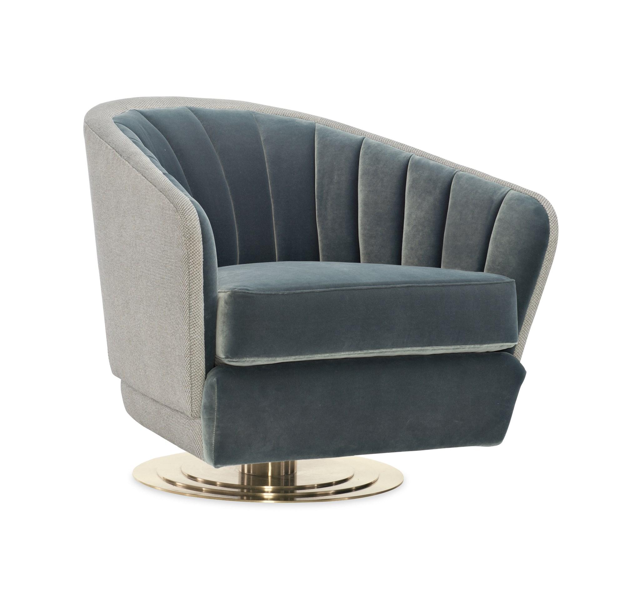 

    
Light Gray & Cobalt Fabric CONCENTRIC SWIVEL CHAIR by Caracole
