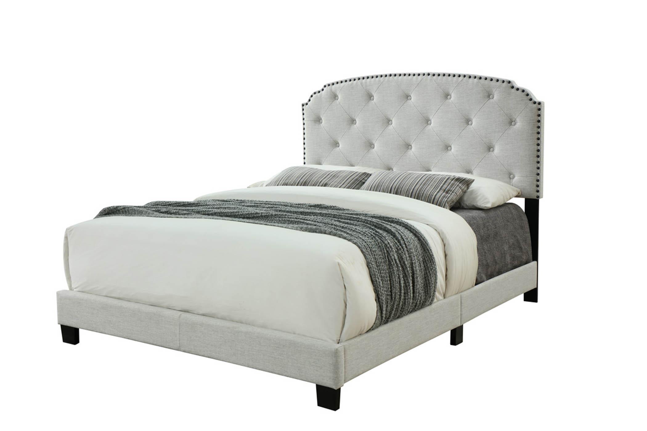 Modern, Transitional Panel Bed OLIVIA 1602DS-110 1602DS-110 in Light Gray Fabric