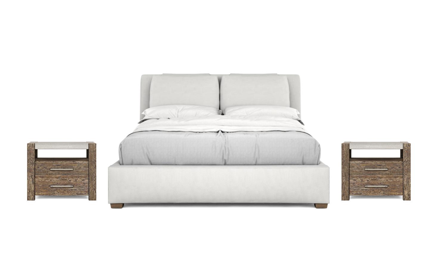Modern, Transitional Platform Bedroom Set Stockyard 284126-2303-WH-2N-3PCS in Light Gray, White Fabric
