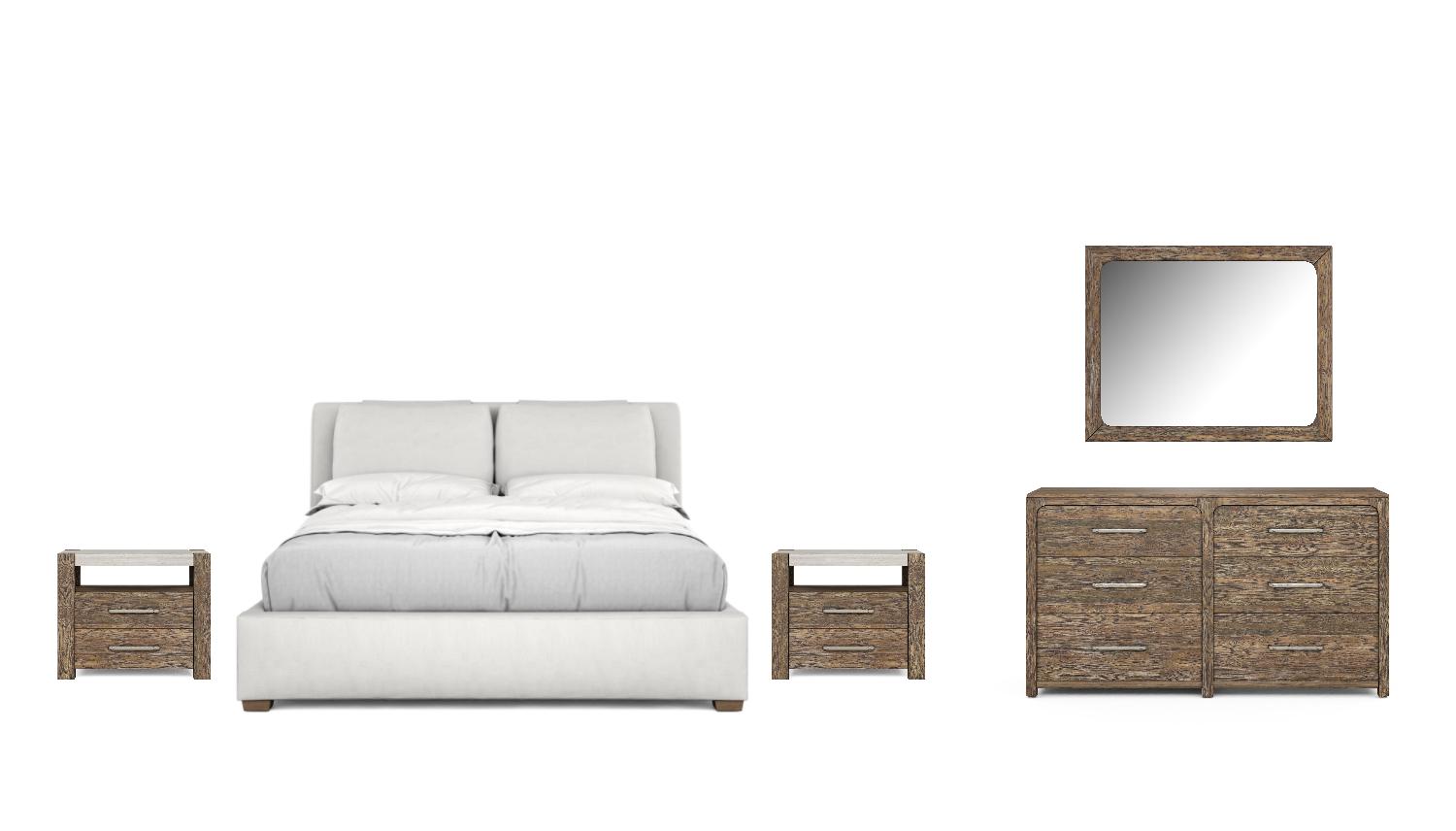 Modern, Transitional Platform Bedroom Set Stockyard 284125-2303-WH-2NDM-5PCS in Light Gray, White Fabric