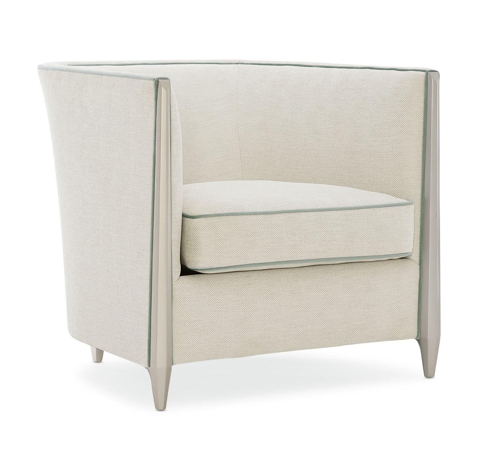 

    
Light Gray Fabric & Silver Shadow Finish Contemporary Accent Chair PIPING HOT by Caracole
