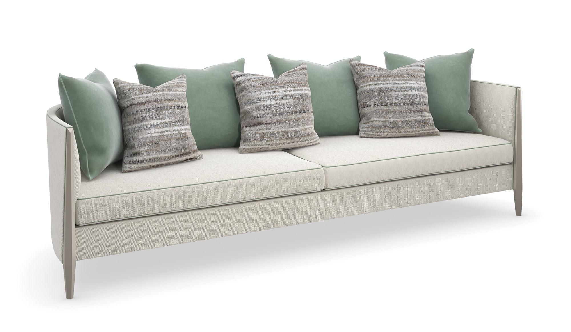 

    
Light Gray Fabric Large Sofa Modern PIPING HOT by Caracole
