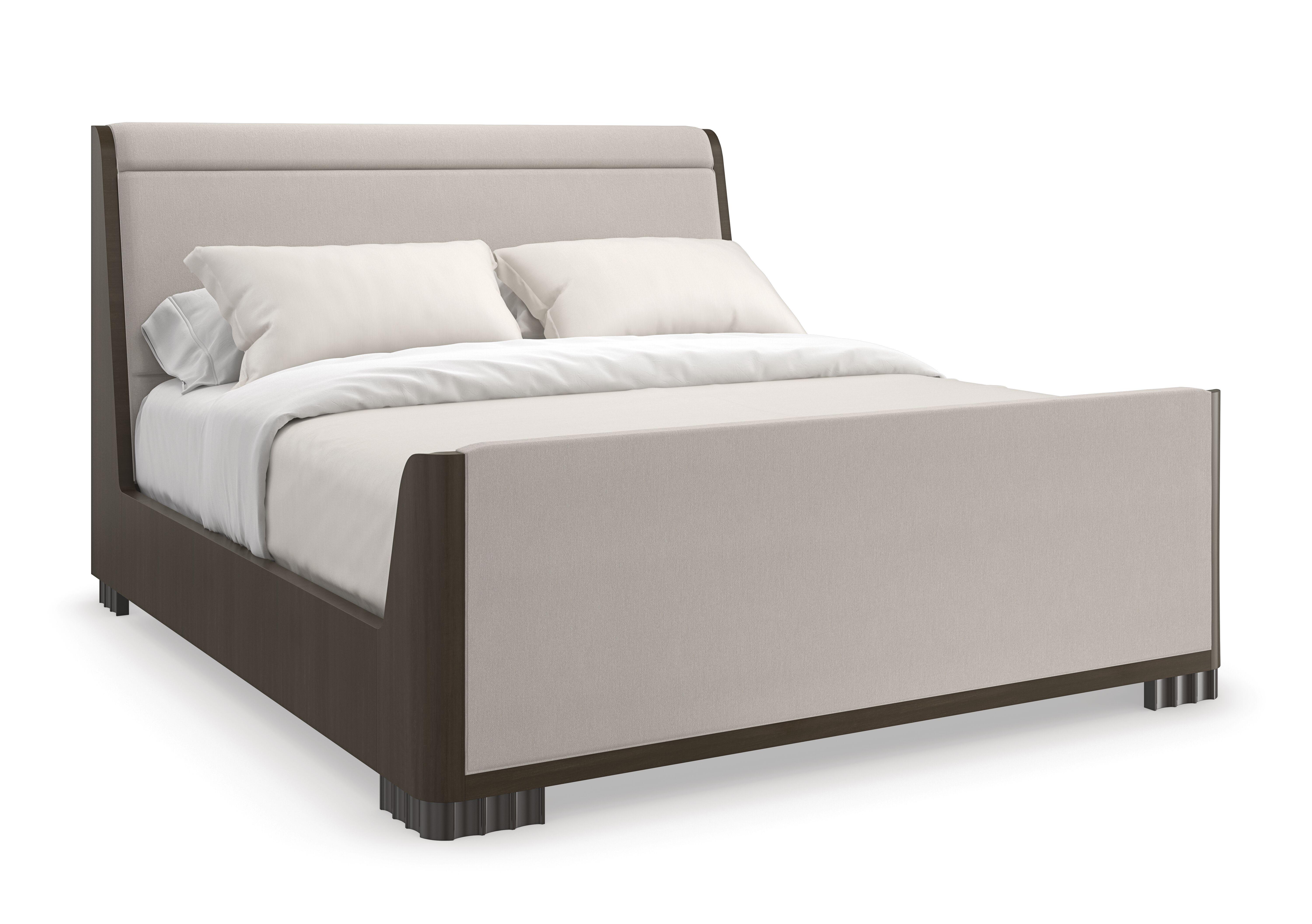 Contemporary Sleigh Bed SLOW WAVE CLA-423-123 in Light Gray, Dark Chocolate Fabric