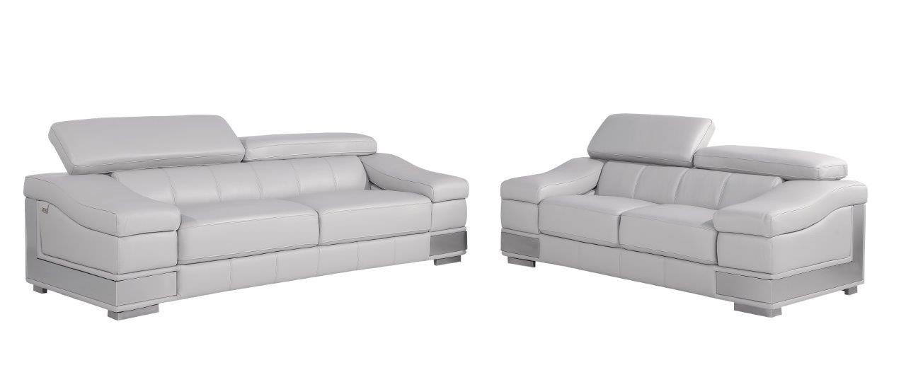 Contemporary Sofa and Loveseat Set 415 415-LIGHT-GRAY-2PC in Light Gray Genuine Leather