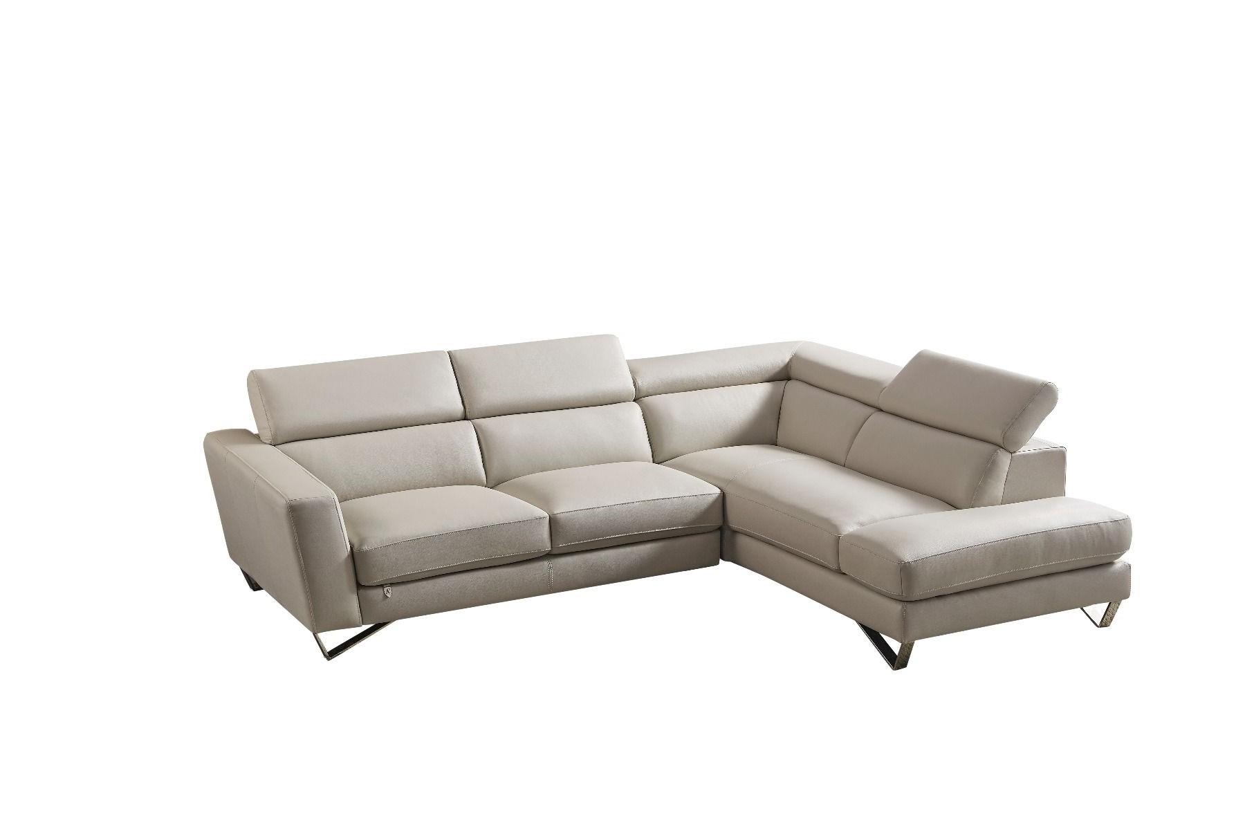 Contemporary Sectional Sofa EK-L8010 EK-L8010L-LG in Light Gray Leather