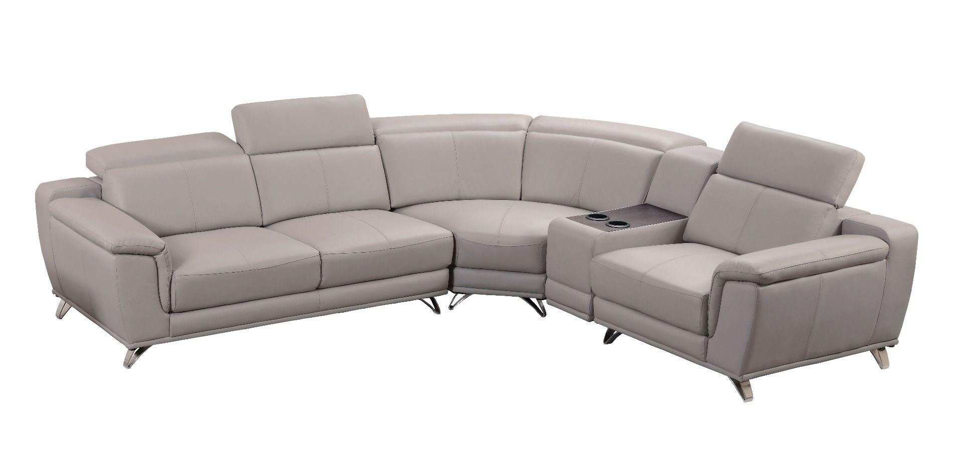 Contemporary Sectional Sofa EK-L535L-LG EK-L535L-LG in Light Gray Leather