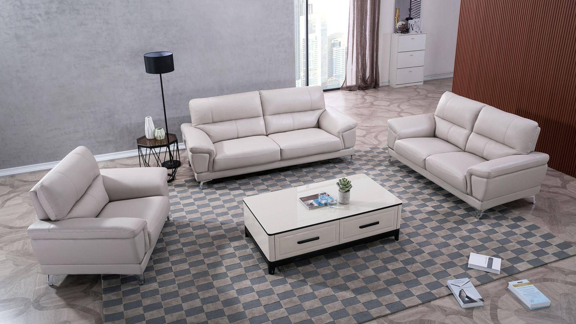 Contemporary, Modern Sofa Set EK151-LG EK151-LG-Set-3 in Light Gray Italian Leather