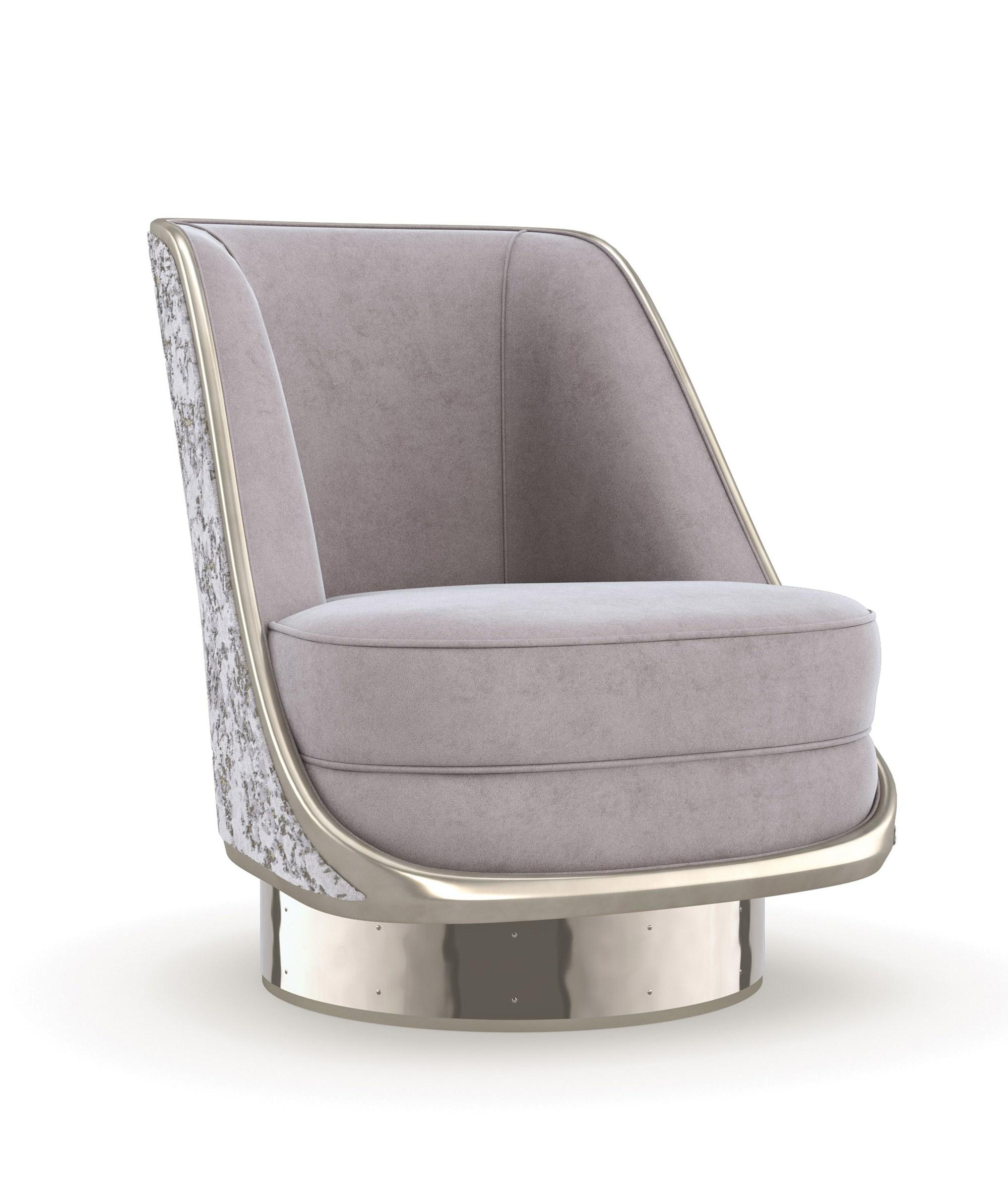 Contemporary Accent Chair GO FOR A SPIN UPH-018-035-B in Gray, Gold Fabric