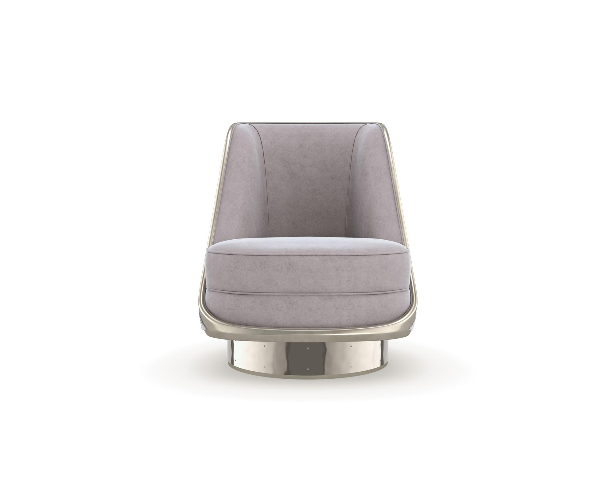 

    
Light Gray & Gold Fabric Swivel Accent Chair GO FOR A SPIN by Caracole
