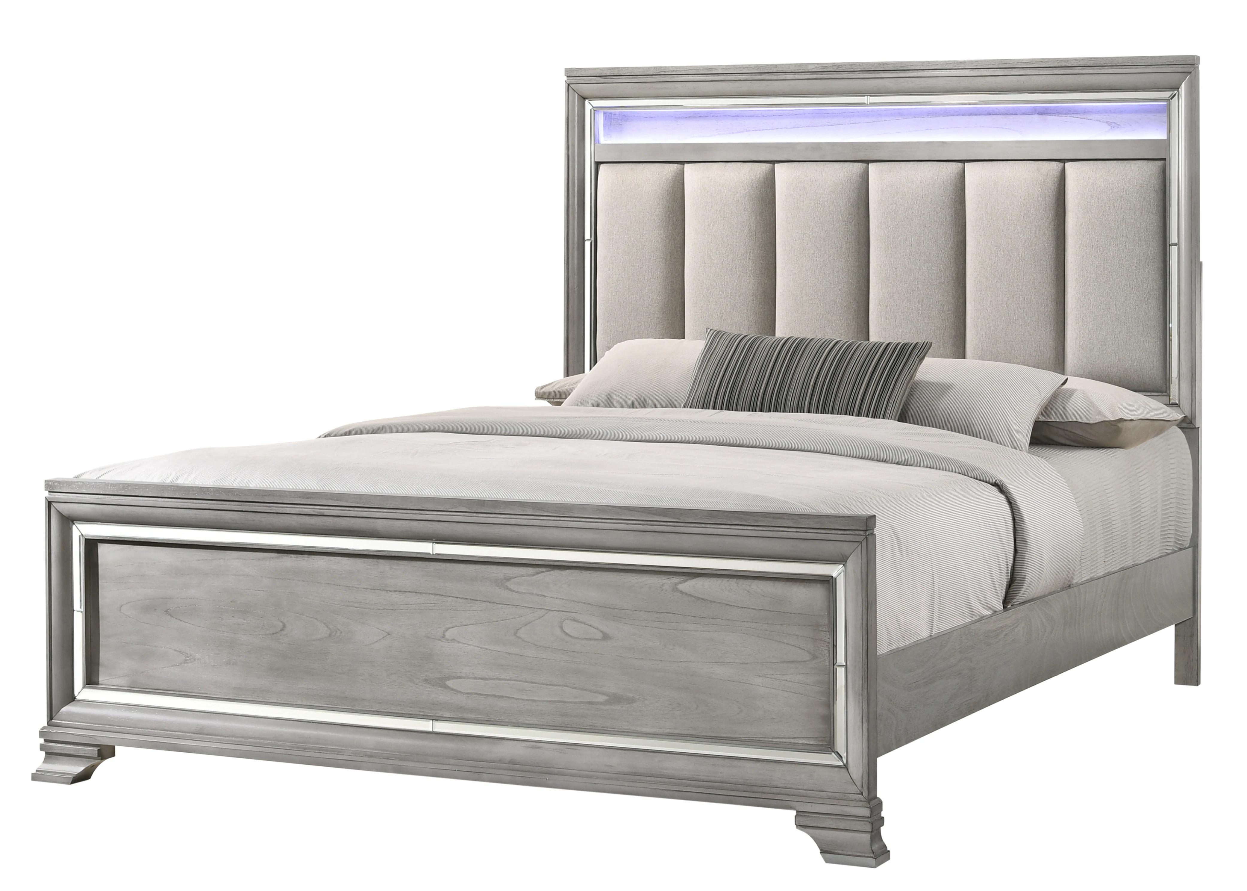 Modern, Casual Panel Bed Vail B7200-K-Bed in Light Gray Velvet
