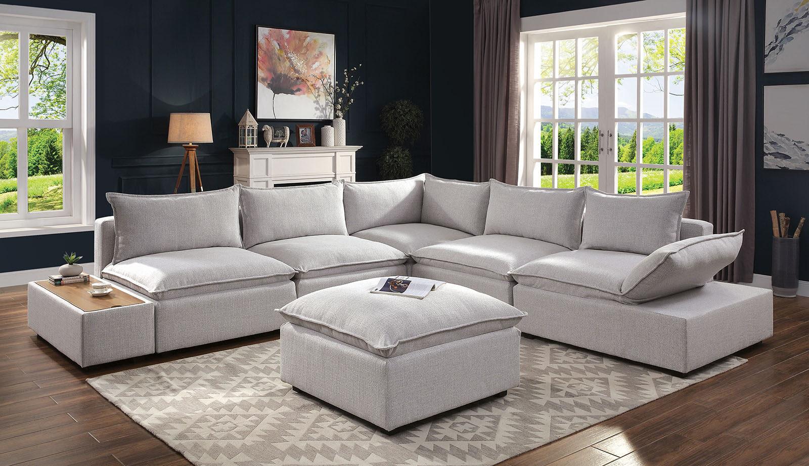 

    
Contemporary Light Gray Linen-like Fabric Sectional Sofa Furniture of America CM6547 Arlene
