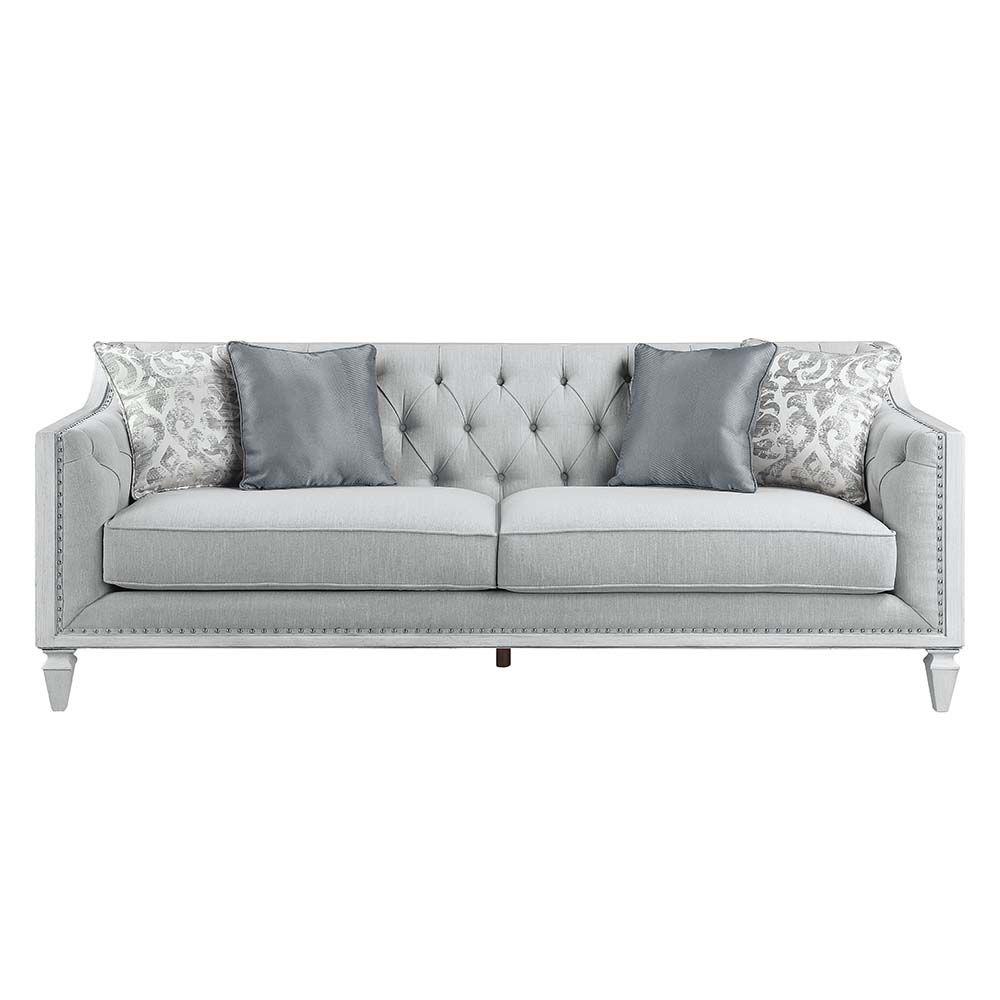 

    
Light Gray Linen & Weathered White Living Room Set by Acme Katia LV01049-4pcs
