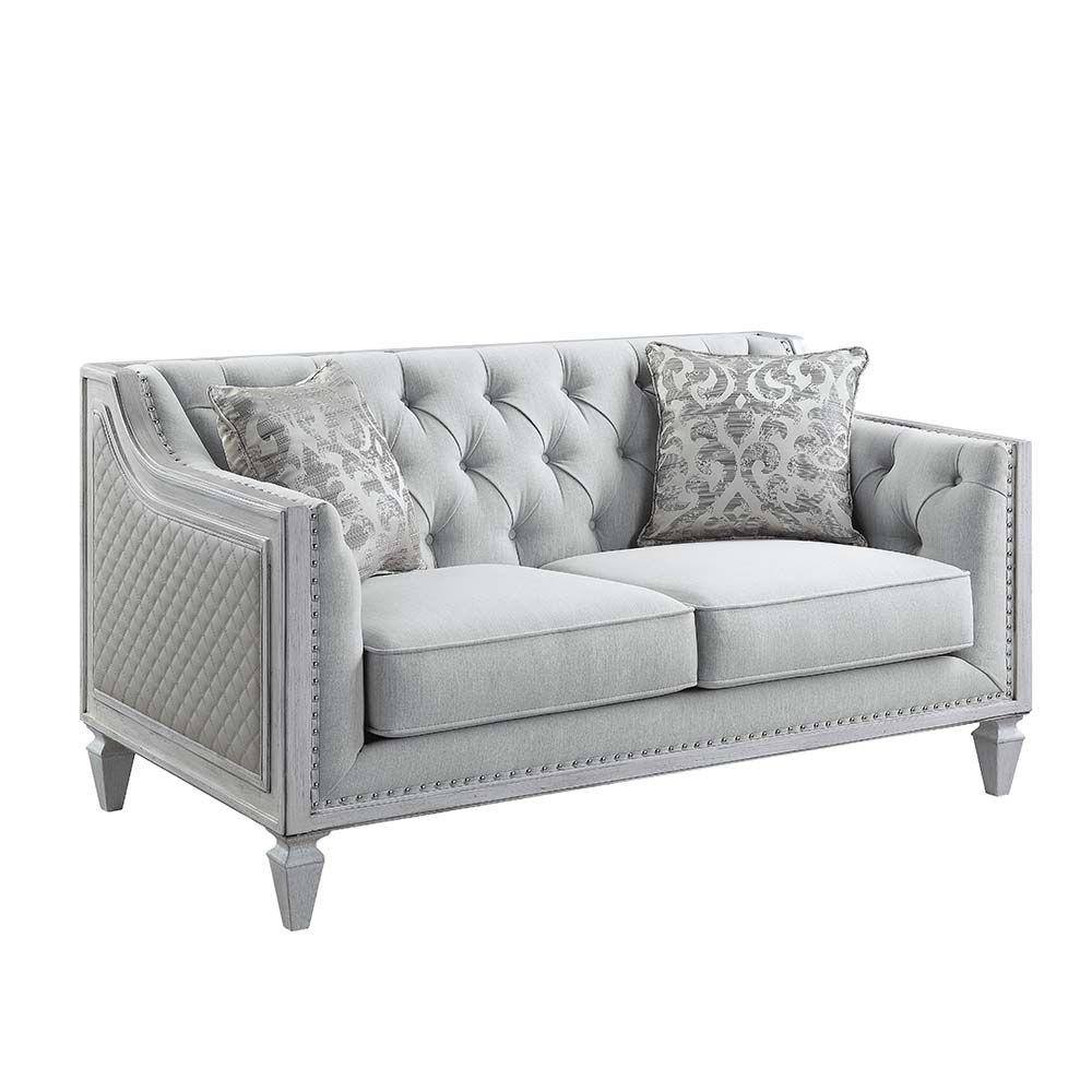 

    
Light Gray Linen & Weathered White Loveseat by Acme Katia LV01050
