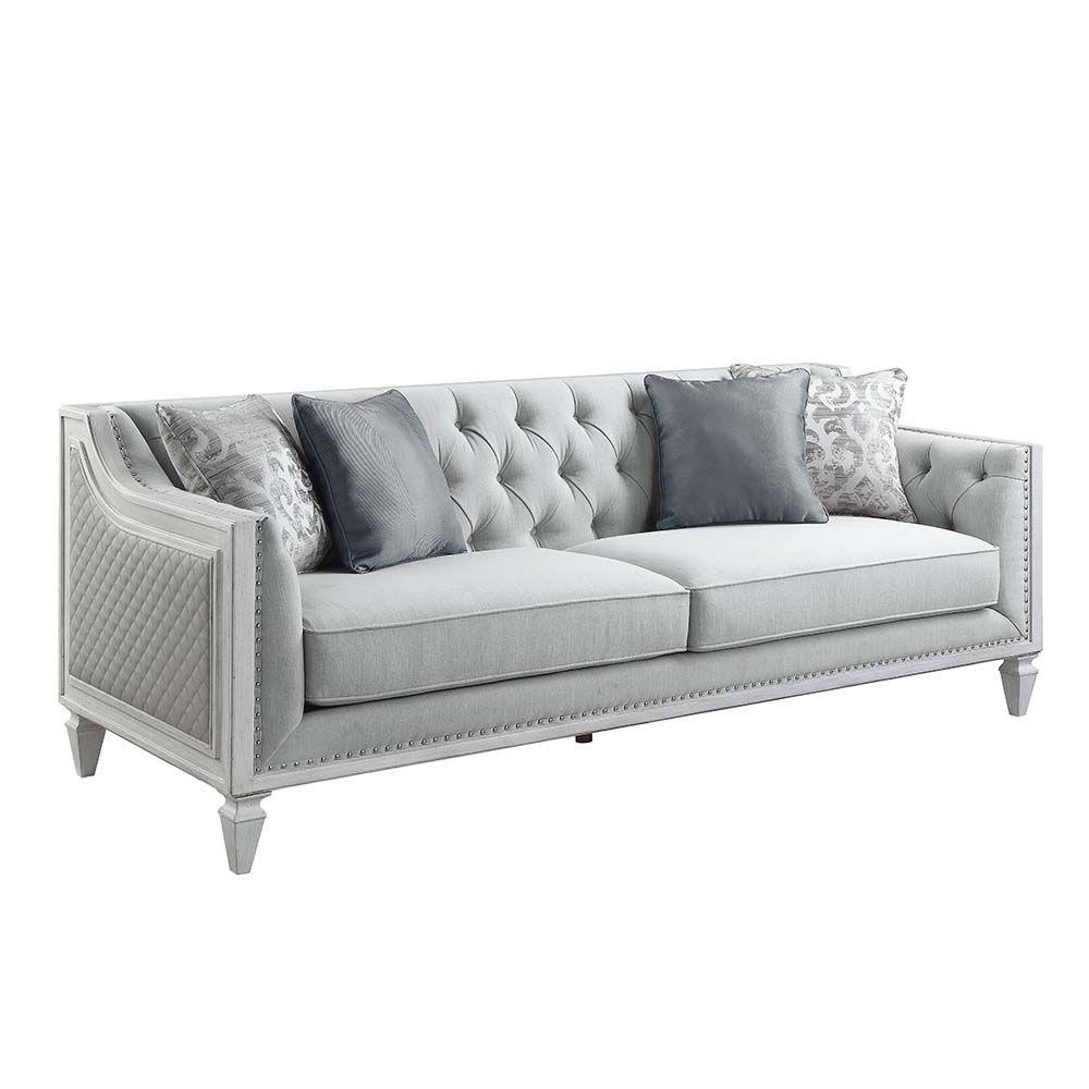 

    
Light Gray Linen & Weathered White Sofa by Acme Katia LV01049
